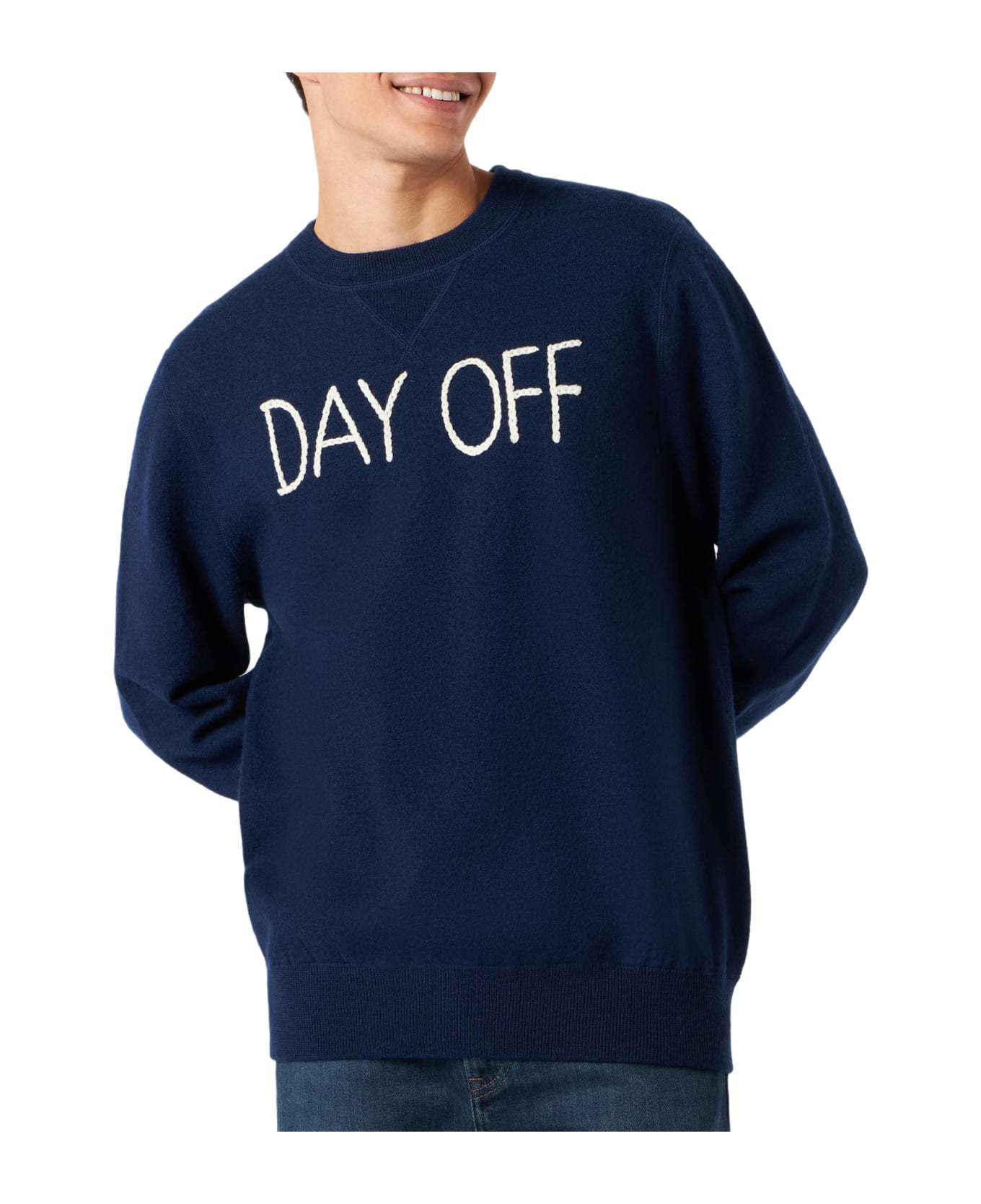 MC2 Saint Barth Man Crewneck Knitted Sweater With Day Off Embroidery - BLUE フリース