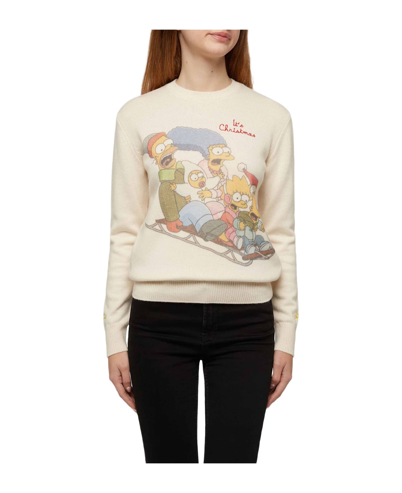 MC2 Saint Barth Woman White Sweater New Queen With Simpson Family Print | Simpson Family Special Edition - WHITE