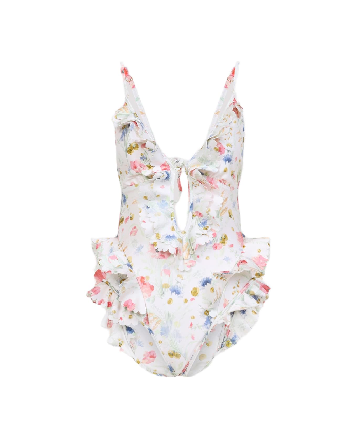 Zimmermann Lucky Waterfall Frill One-piece - Cream Bouquet Floral