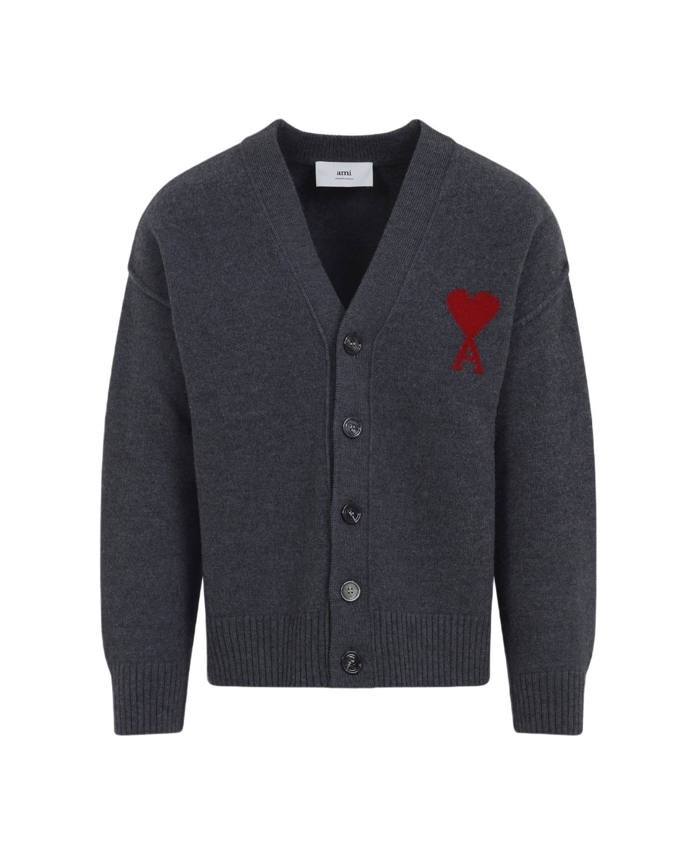 Ami Alexandre Mattiussi Adc Cardigan - Heather Grey Red