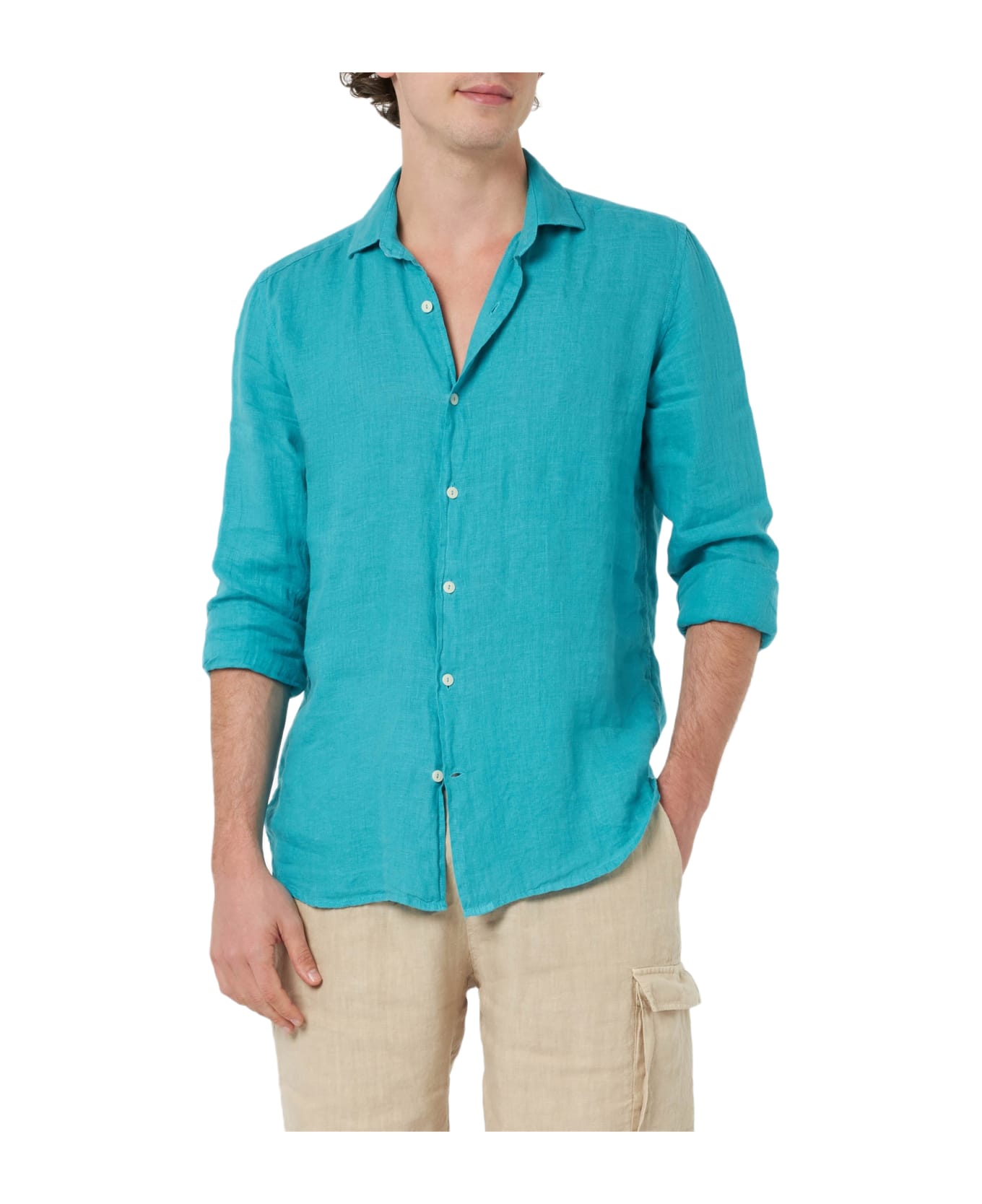 MC2 Saint Barth Man Teal Linen Shirt Pamplona - GREEN