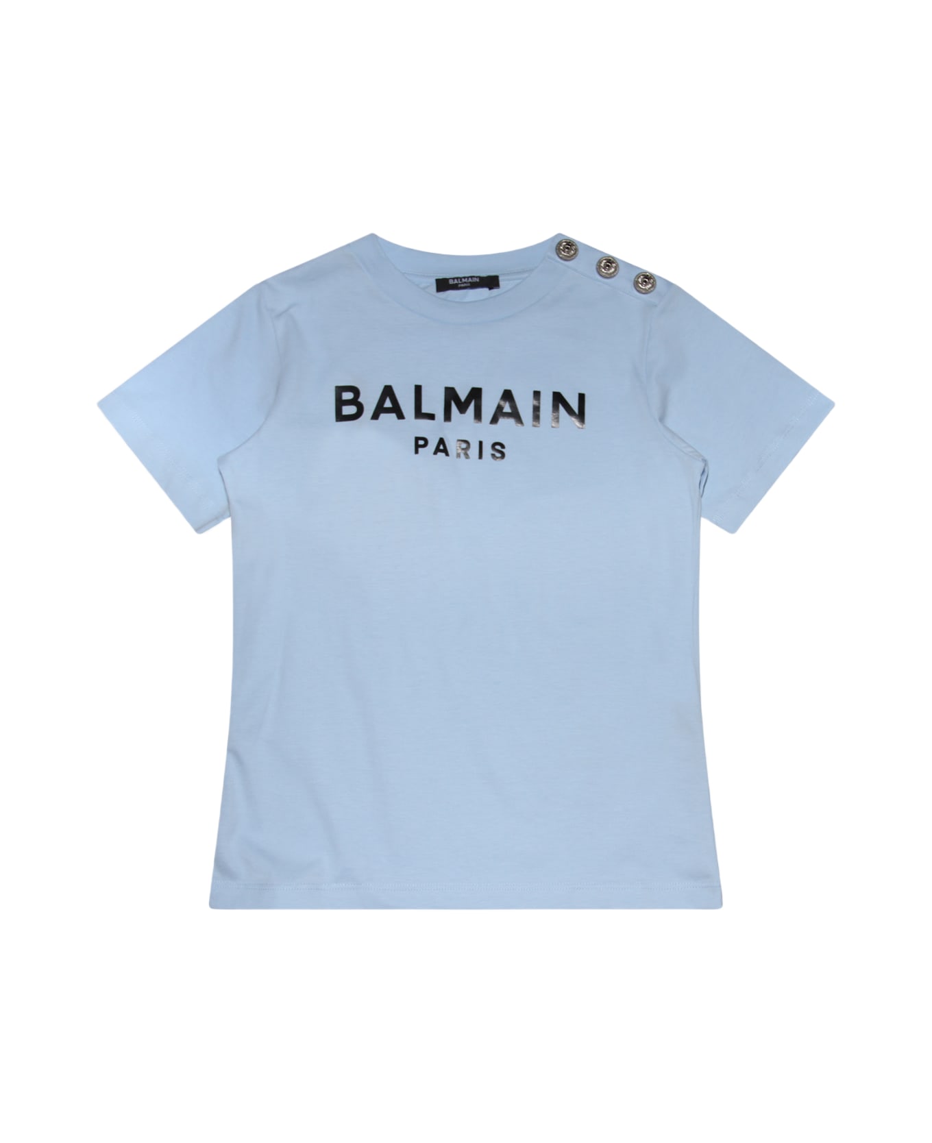 Balmain Light Blue And Black Cotton T-shirt - Blue