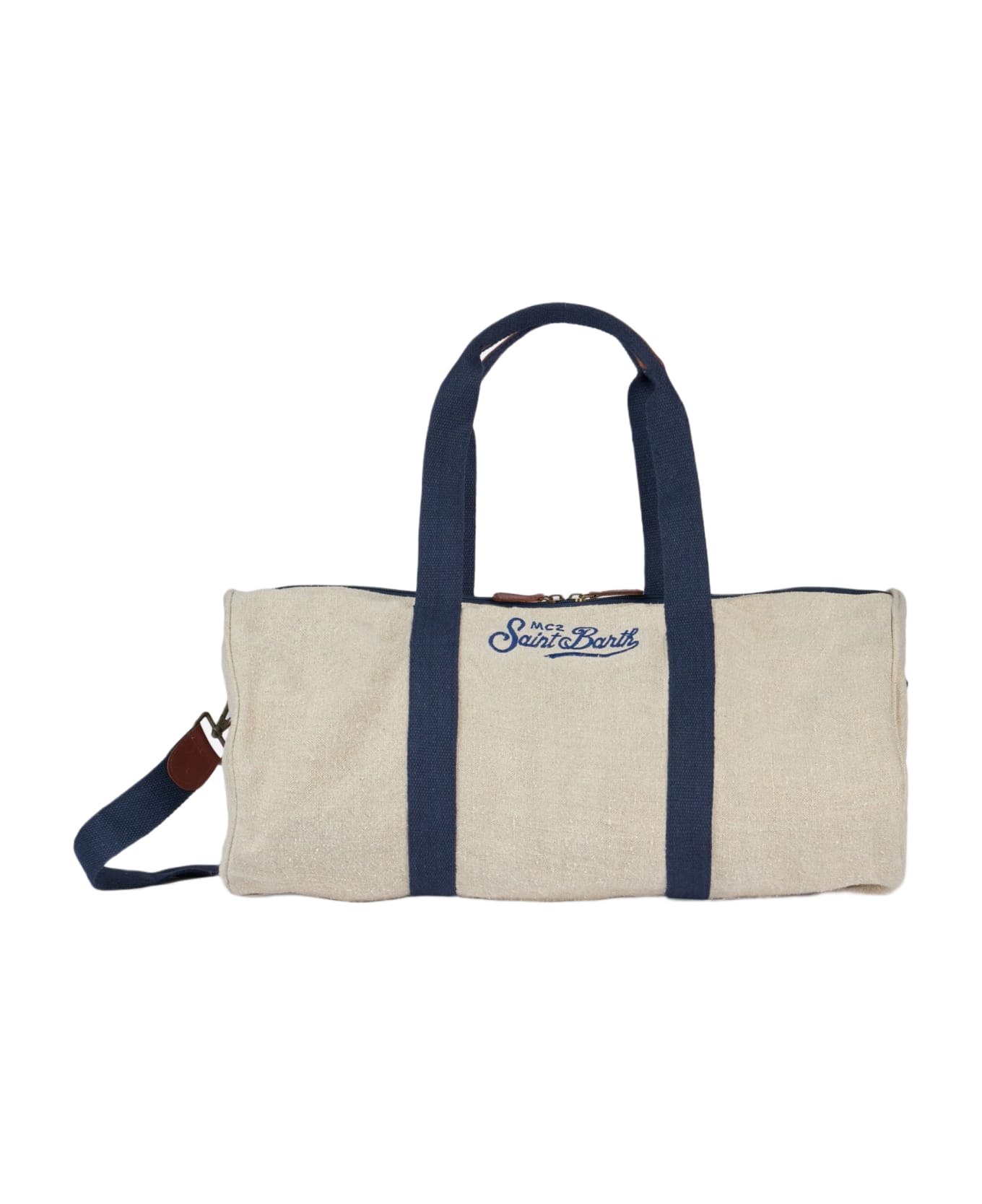 MC2 Saint Barth Natural Linen Travel Duffle Bag Jetleg - WHITE