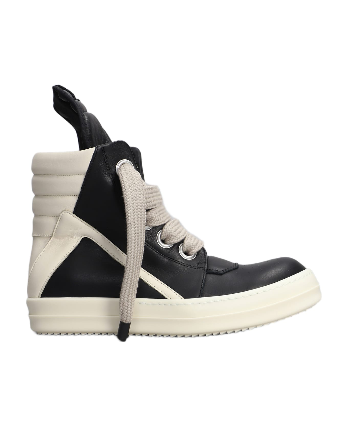 Rick Owens Jumbolaced Geobasket Sneakers In Black Leather - Black Milk