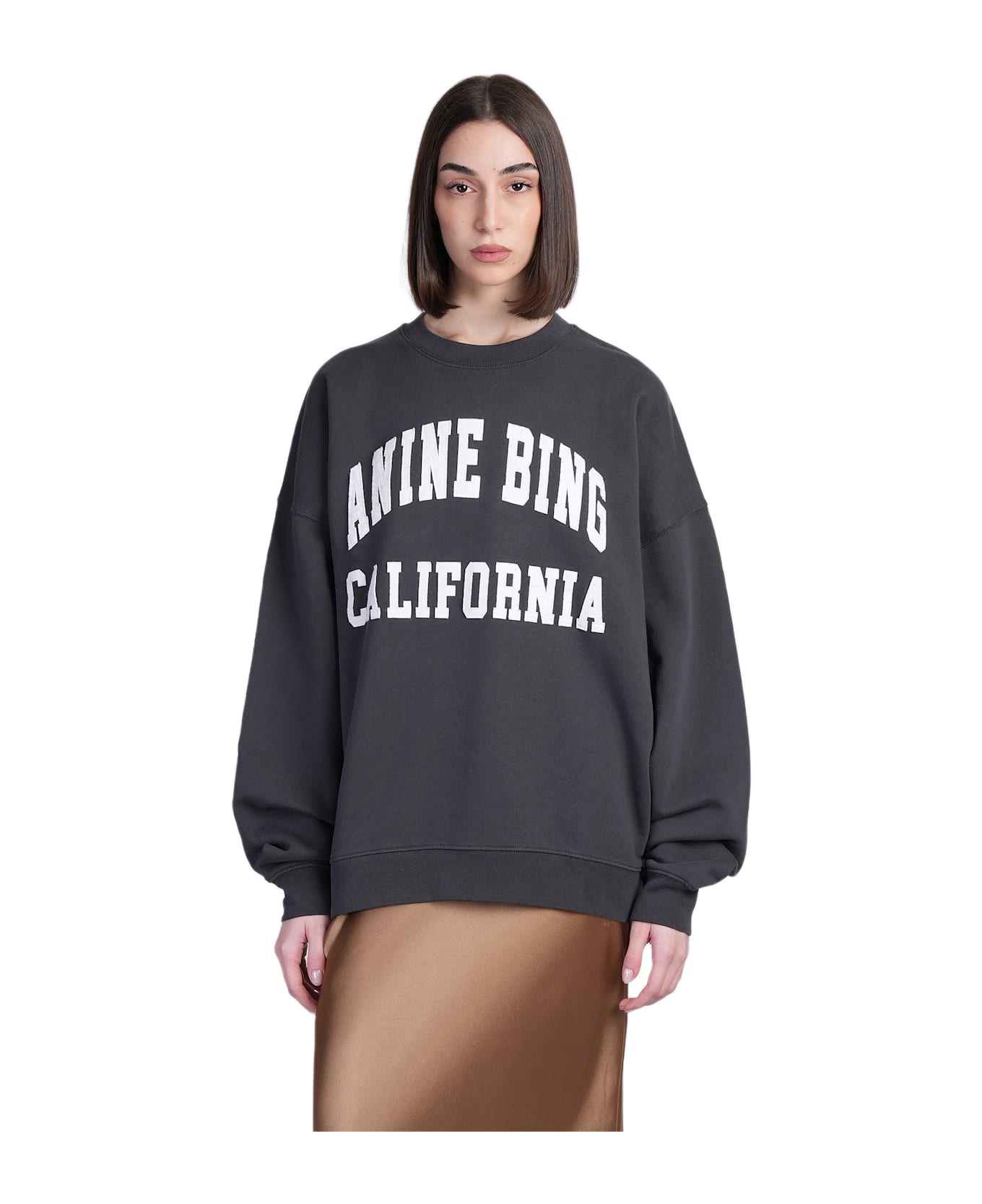 Anine Bing Miles Sweatshirt In Black Cotton - Washed black