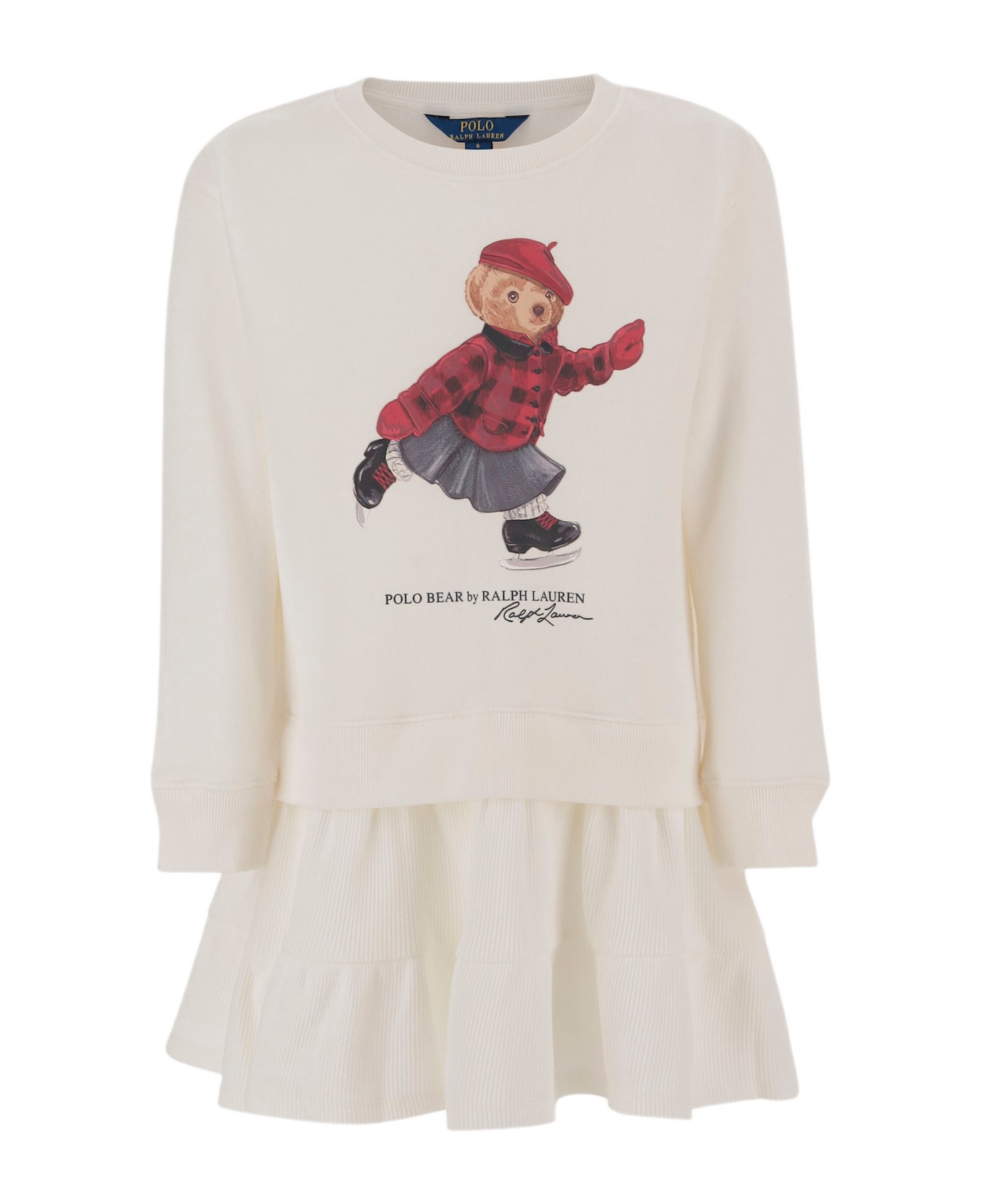 Polo Ralph Lauren Cotton Blend Dress With Polo Bear Print - White