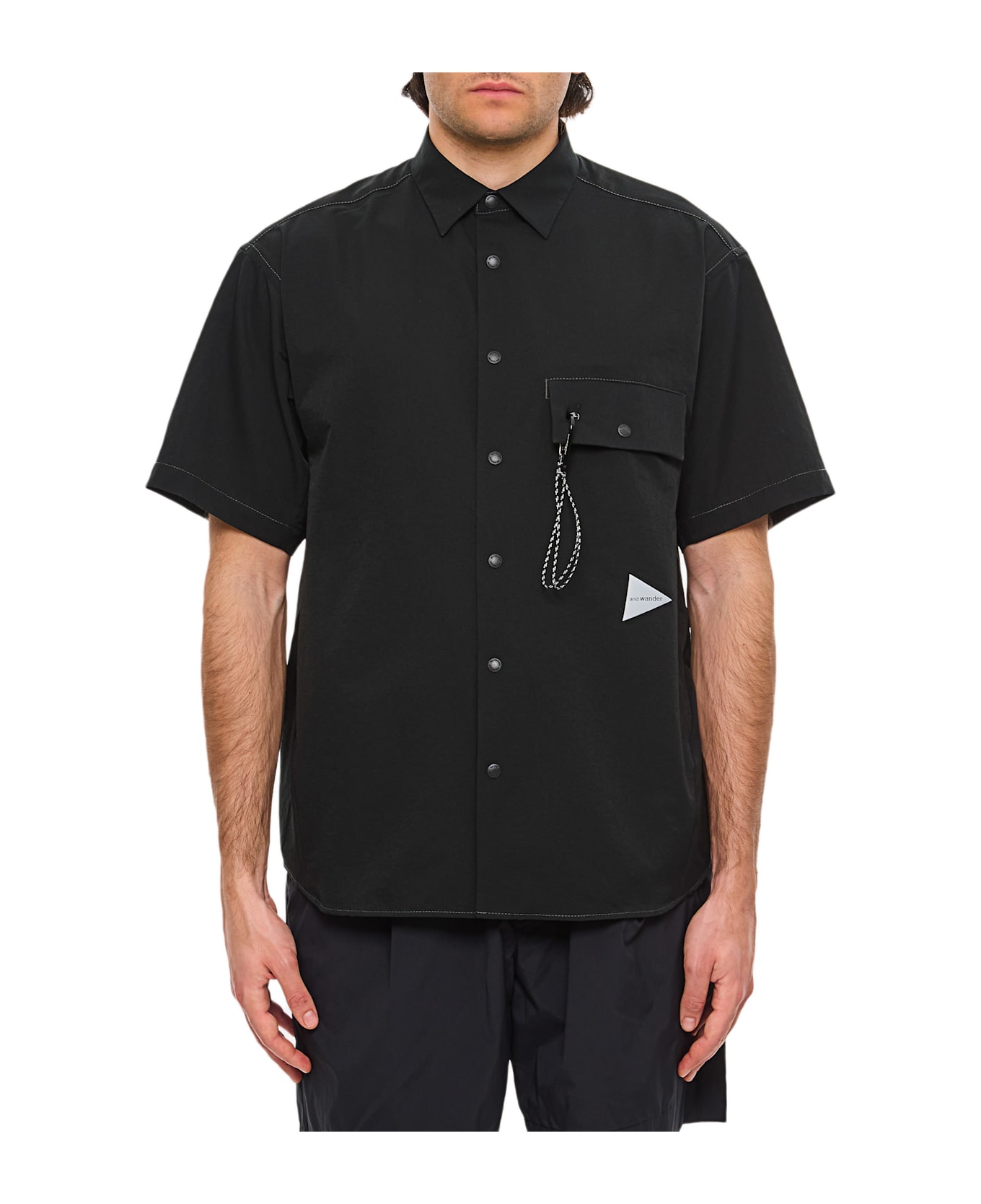 And Wander Black Shot Sleeves Shirt - Black