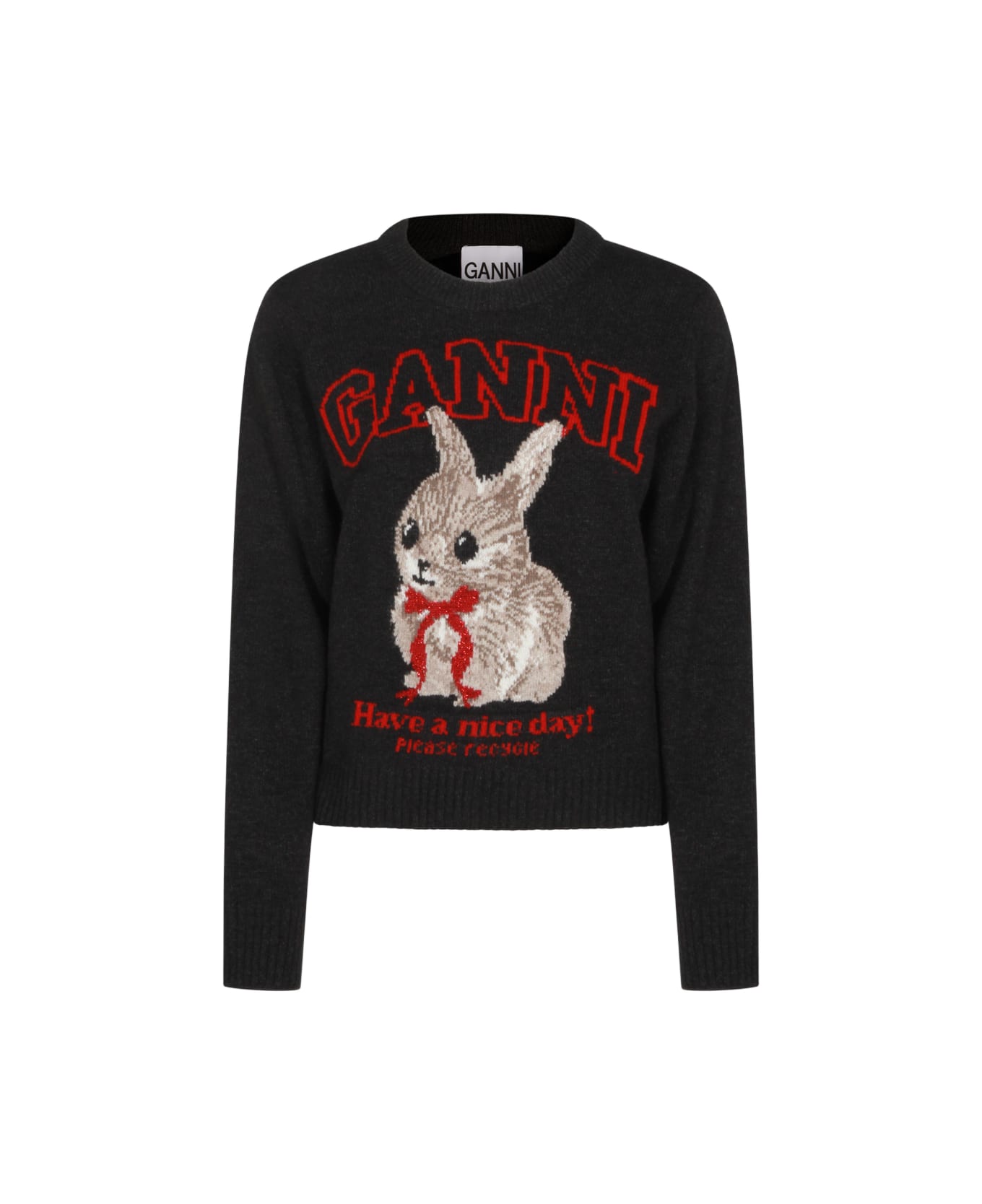 Ganni Black Wool Knitwear - PHANTOM