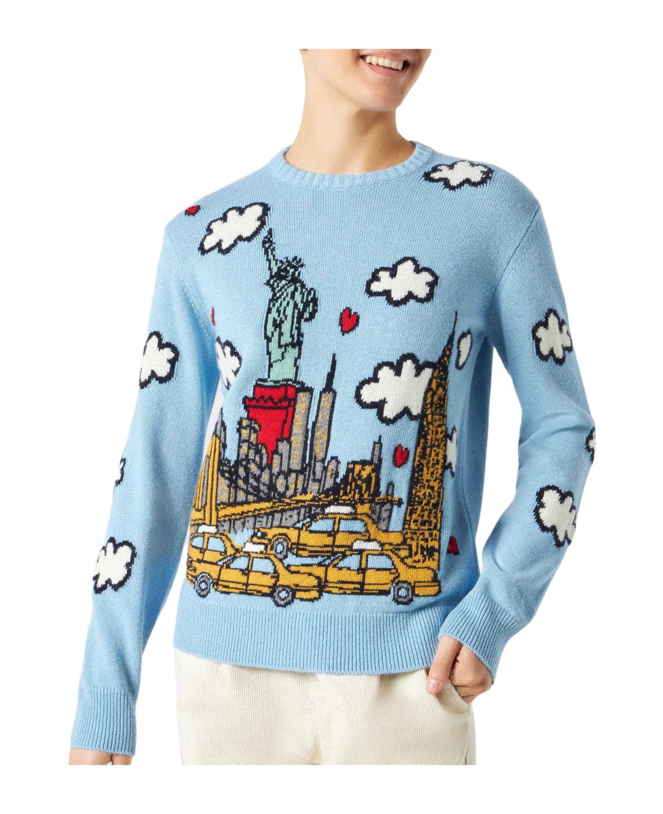 MC2 Saint Barth Woman Crewneck Sweater With New York Postcard - SKY