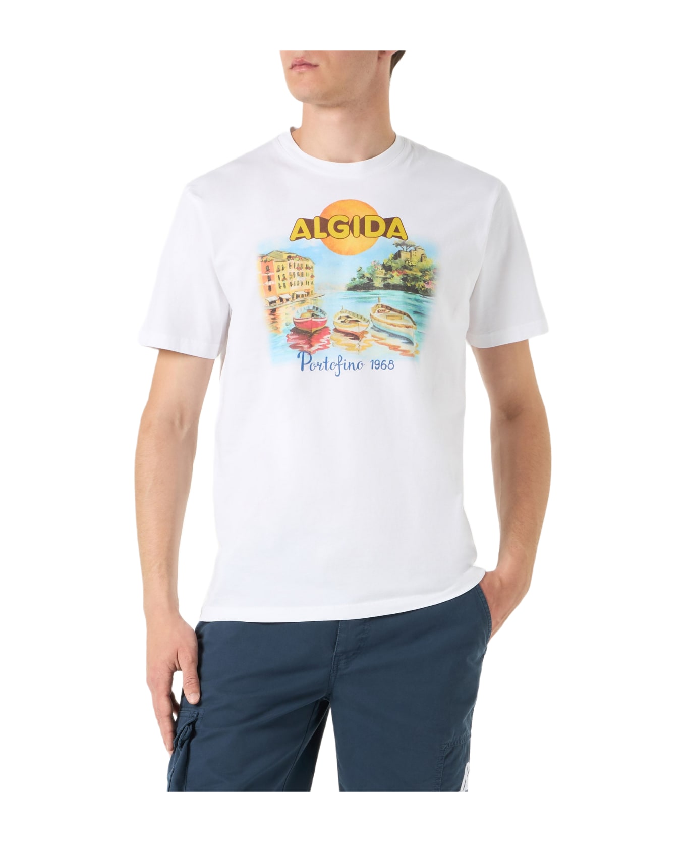 MC2 Saint Barth Man Cotton T-shirt With Algida Portofino Print | Algida® Special Edition - WHITE