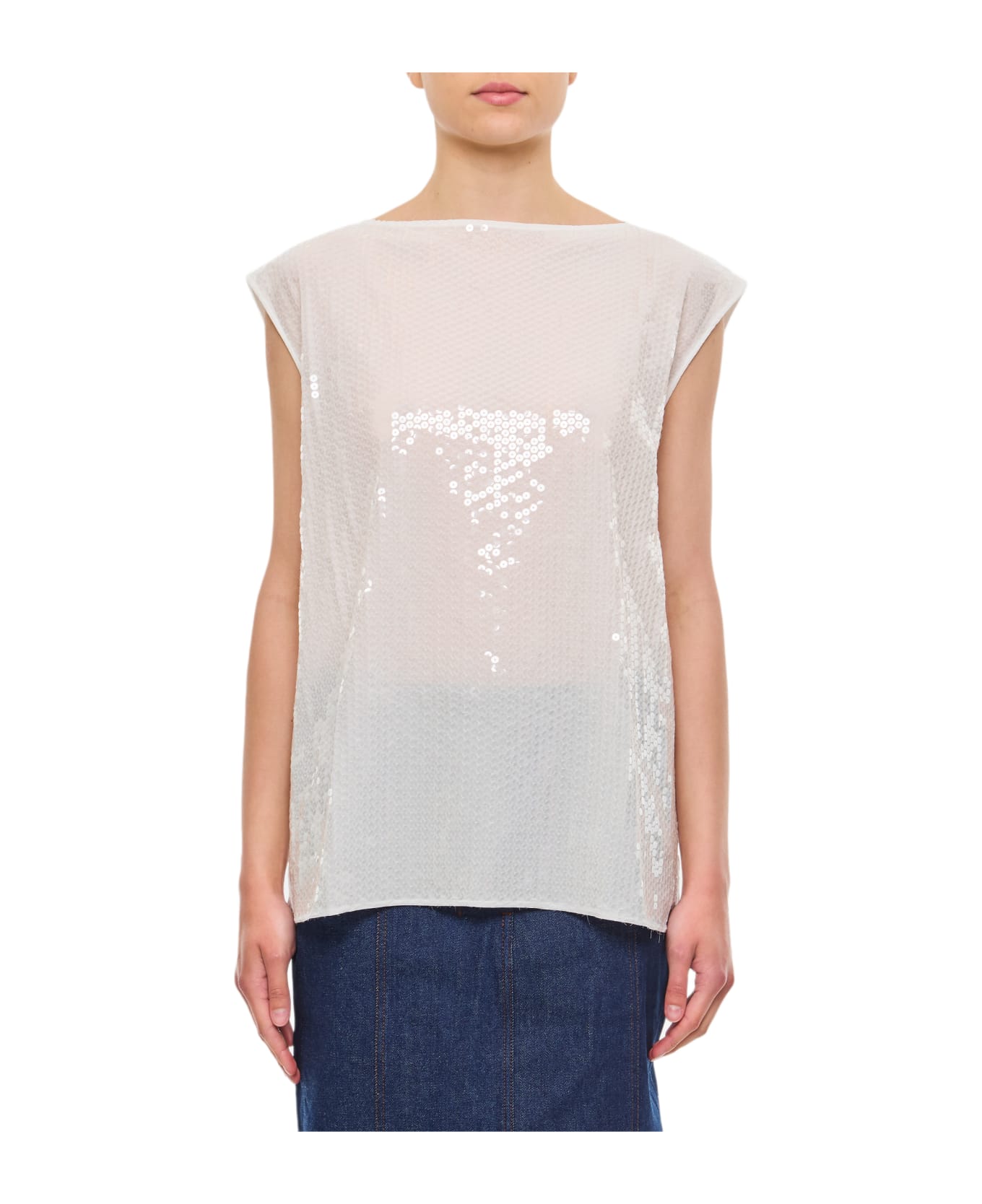 Junya Watanabe Embroidered Sequins Top - White