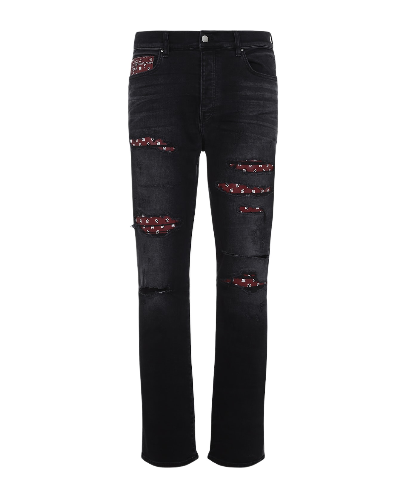 AMIRI Leather Bandana Repaired Slim Jeans - Vintage Black