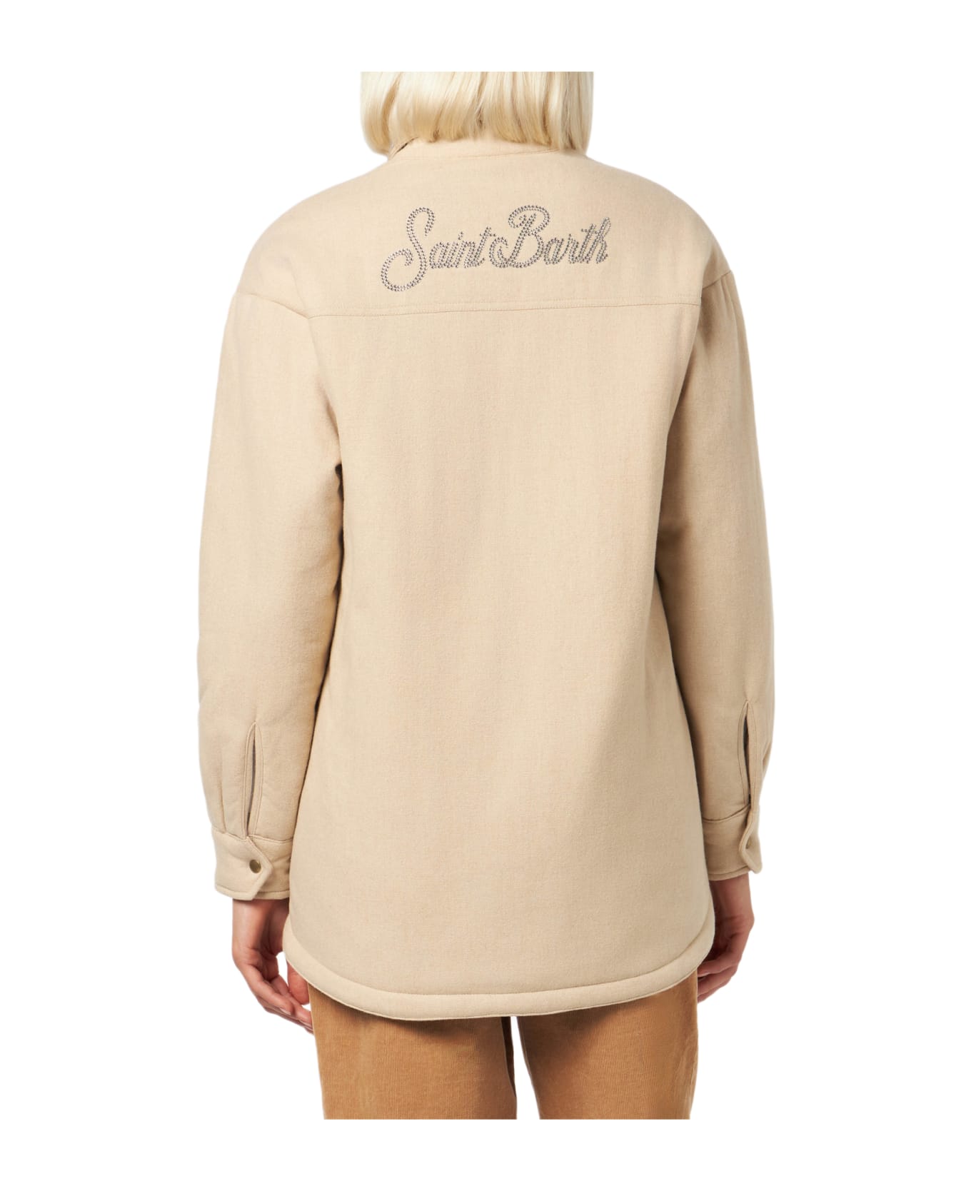 MC2 Saint Barth Woman Wooly Jacket With Saint Barth Rhinestones Print - BROWN