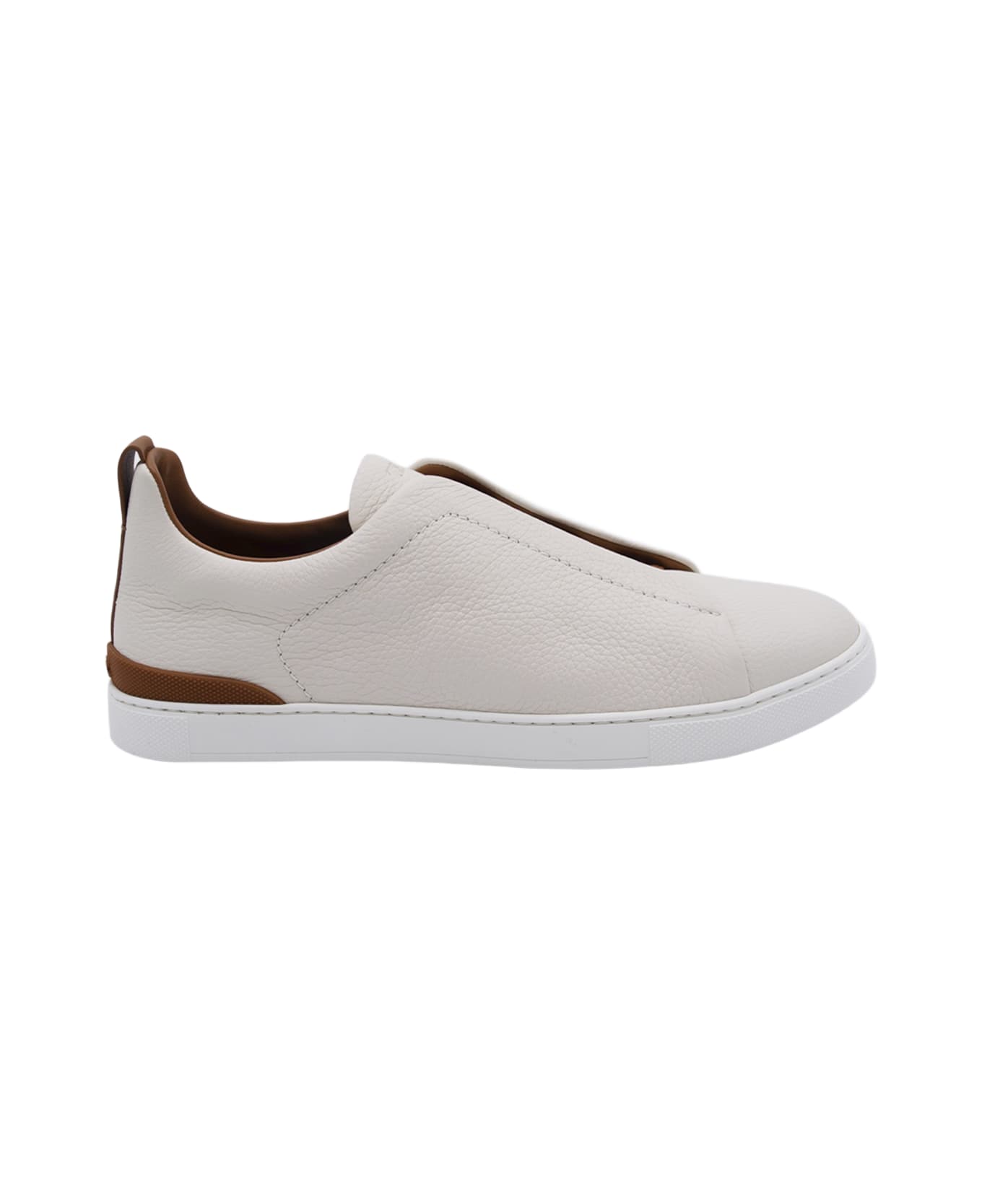 Zegna Beige Leather Sneakers - White