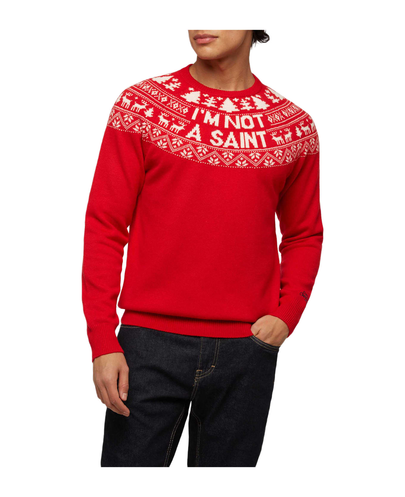 MC2 Saint Barth Red Sweater Heron With Fair Isle Jacquard And I
m Not A Saint Jacquard - RED