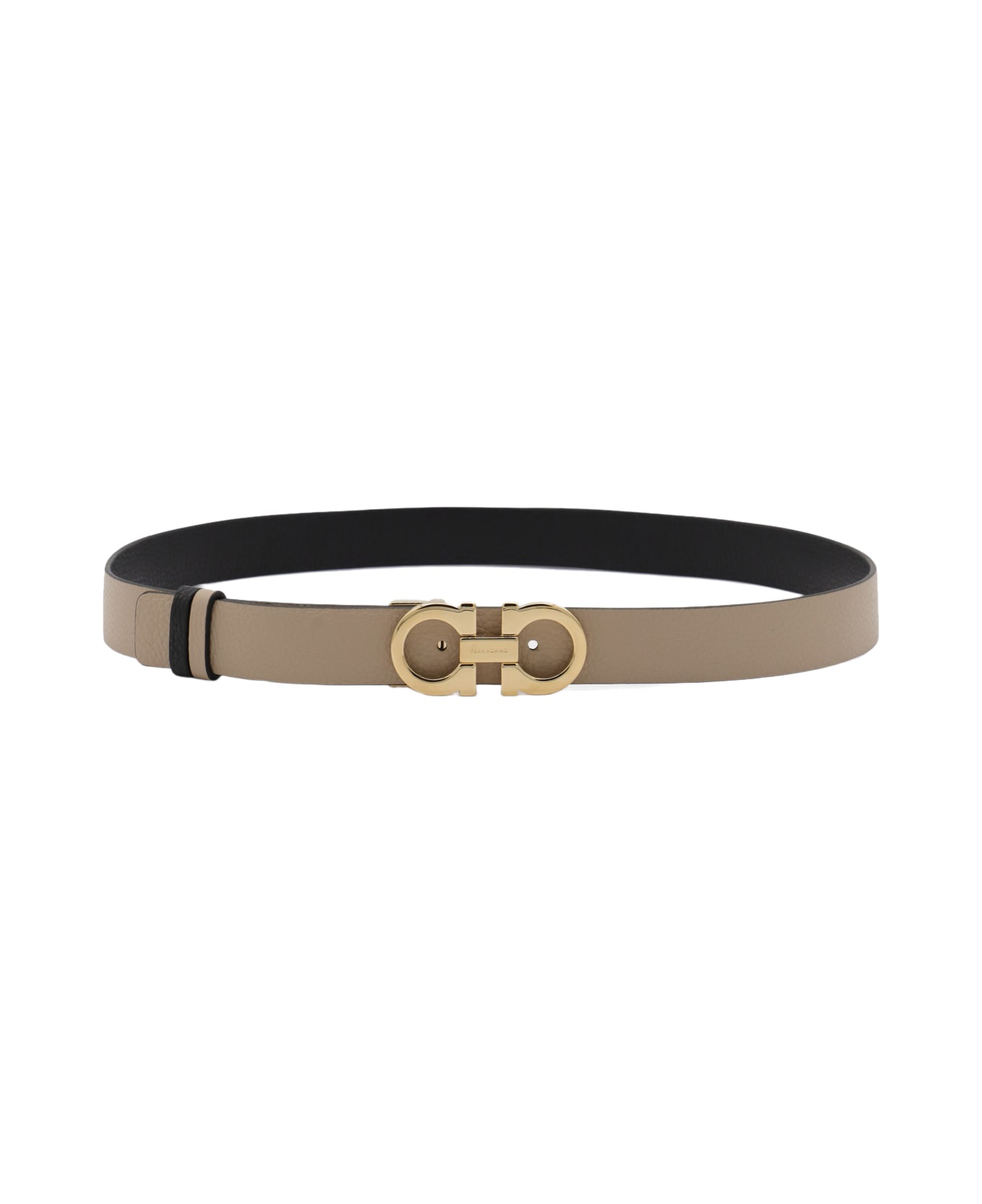 Ferragamo Beige And Black Leather Gancini Belt - DAINO/NERO