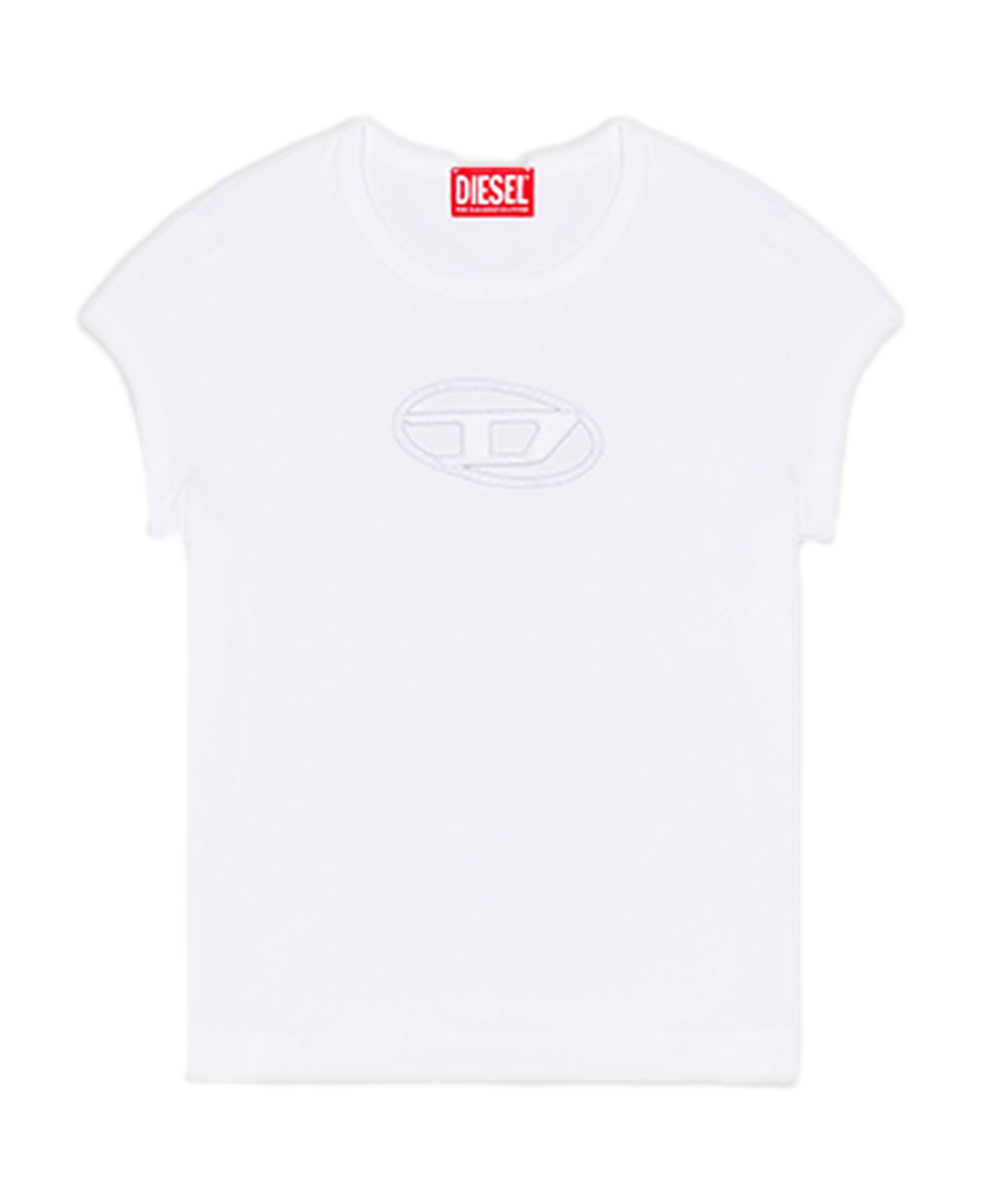 Diesel T-angie White cotton t-shirt with oval-D embroidery - T Angie - Bianco