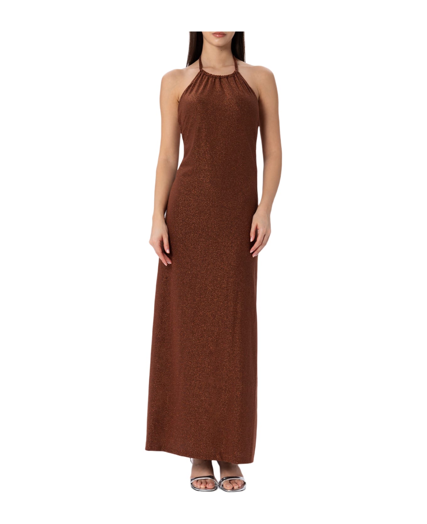 MC2 Saint Barth Lurex Brown Knitted Long Dress - BROWN
