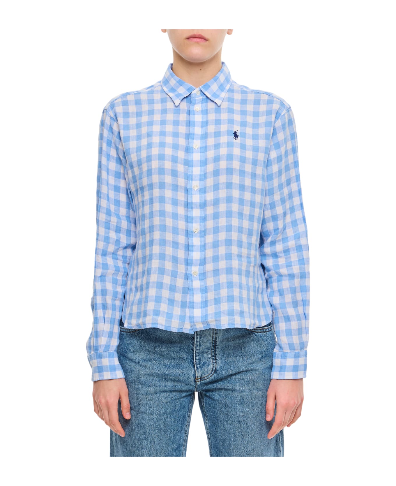 Polo Ralph Lauren Linen Crop Shirt - A Austin Blue White