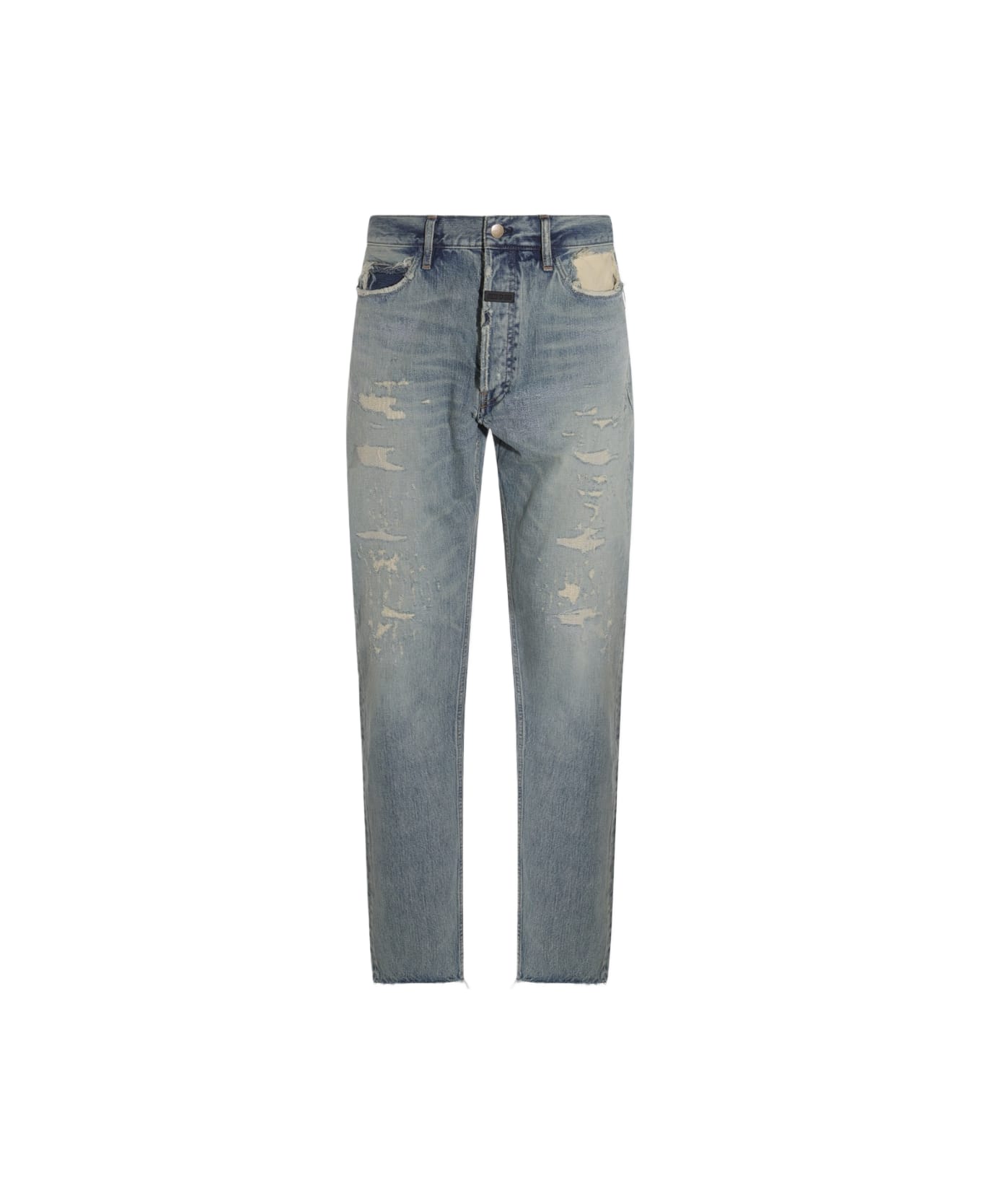 Fear of God Light Blue Cotton Denim Jeans - REPAIRED INDIGO