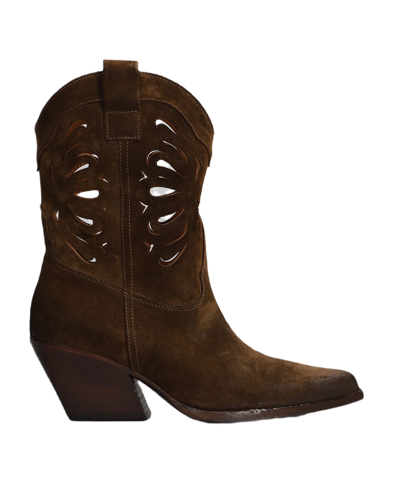 Elena Iachi Texan Ankle Boots In Leather Color Suede - leather color