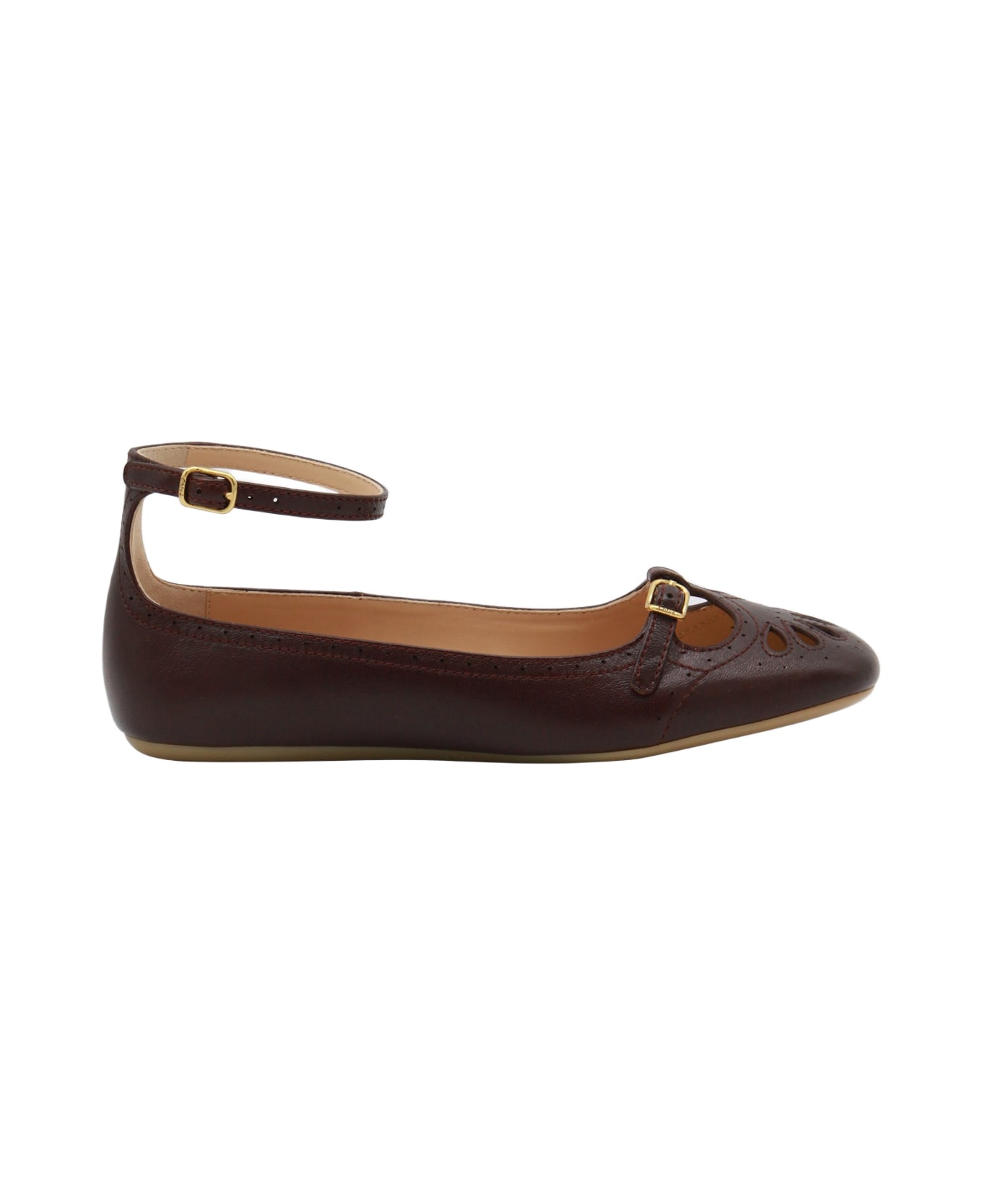 Chloé Dark Purple Leather Flats - BURNT PURPLE