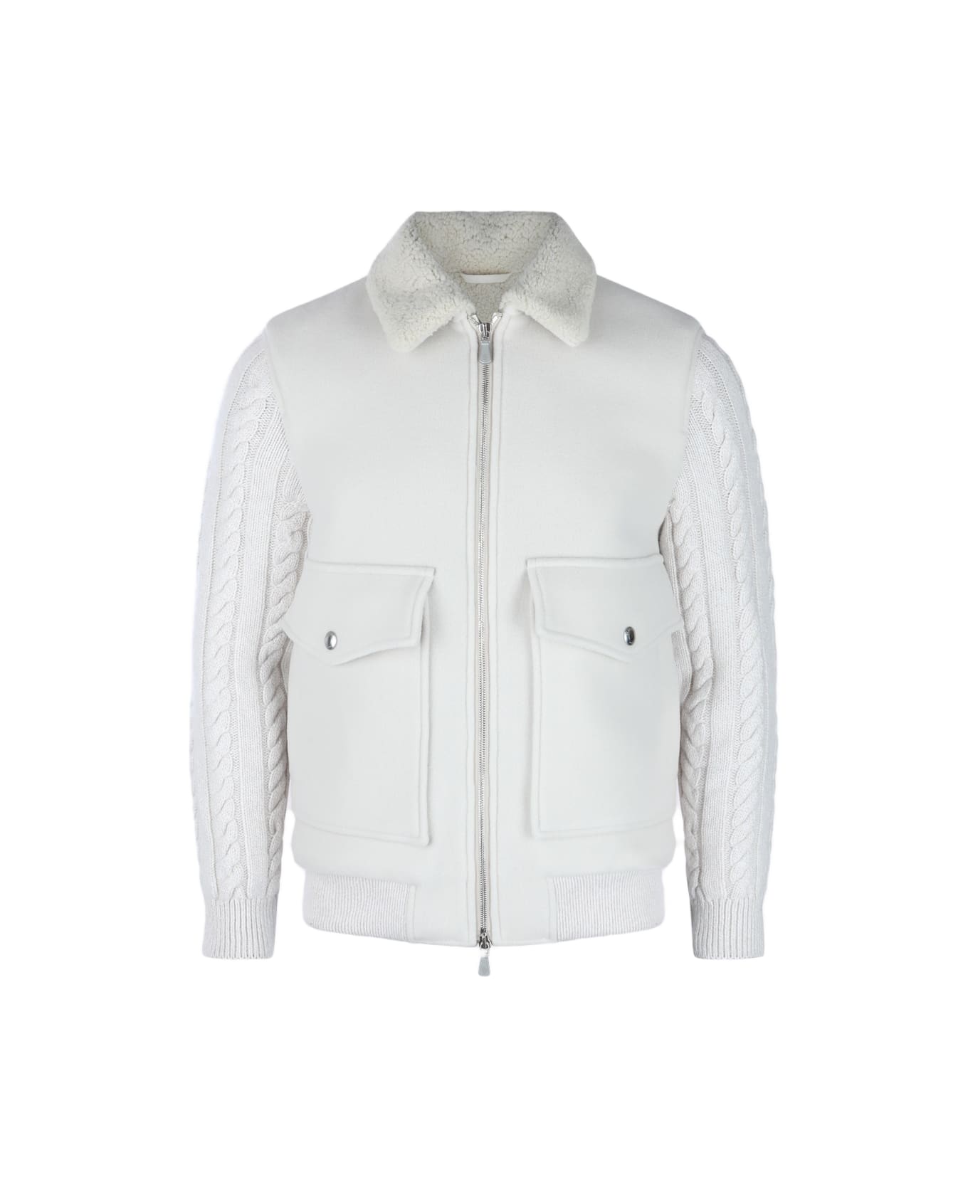 Eleventy Beige Wool Leather Jacket - Sand