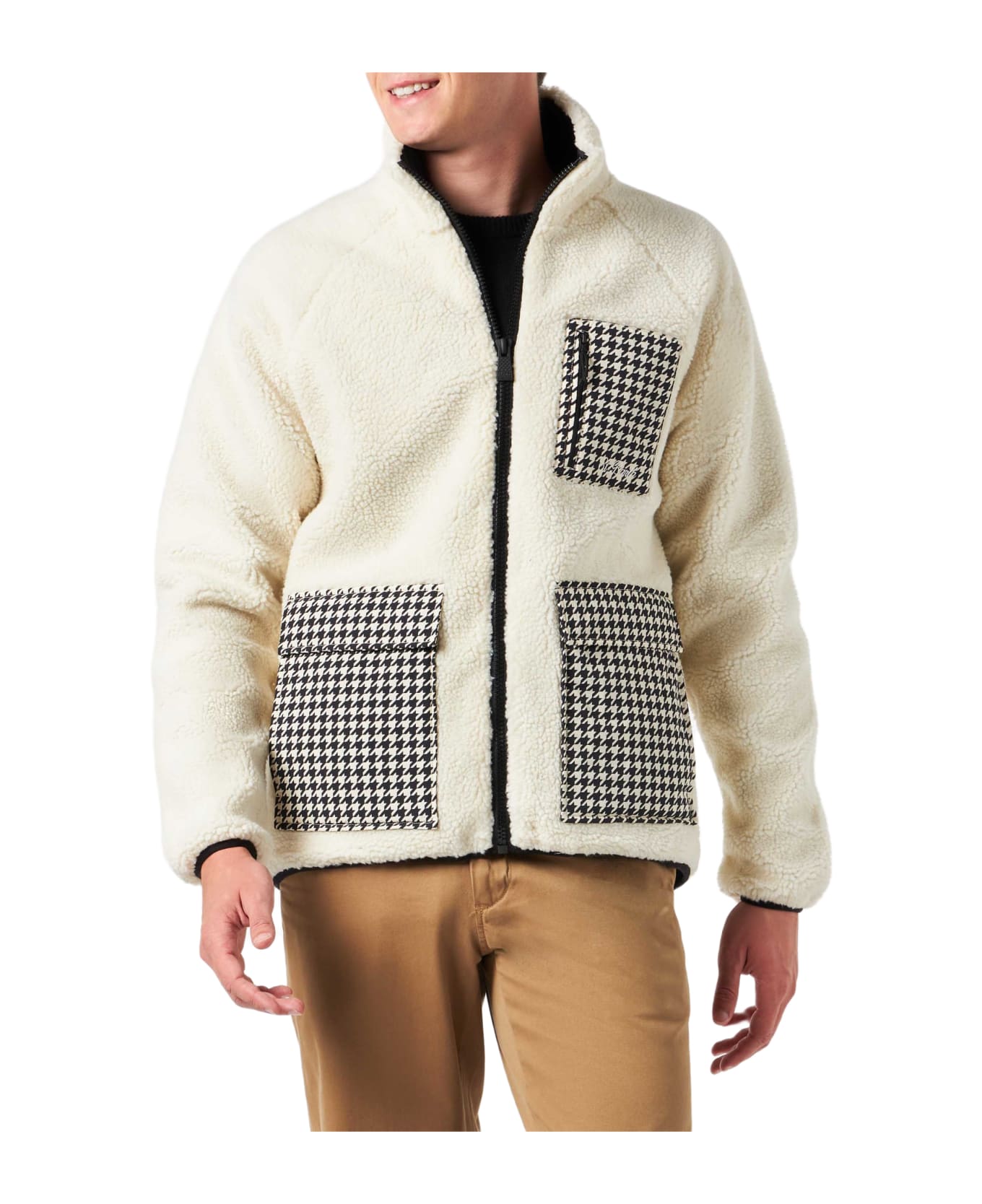 MC2 Saint Barth Man White Sherpa Jacket With Check Patch Pockets - WHITE