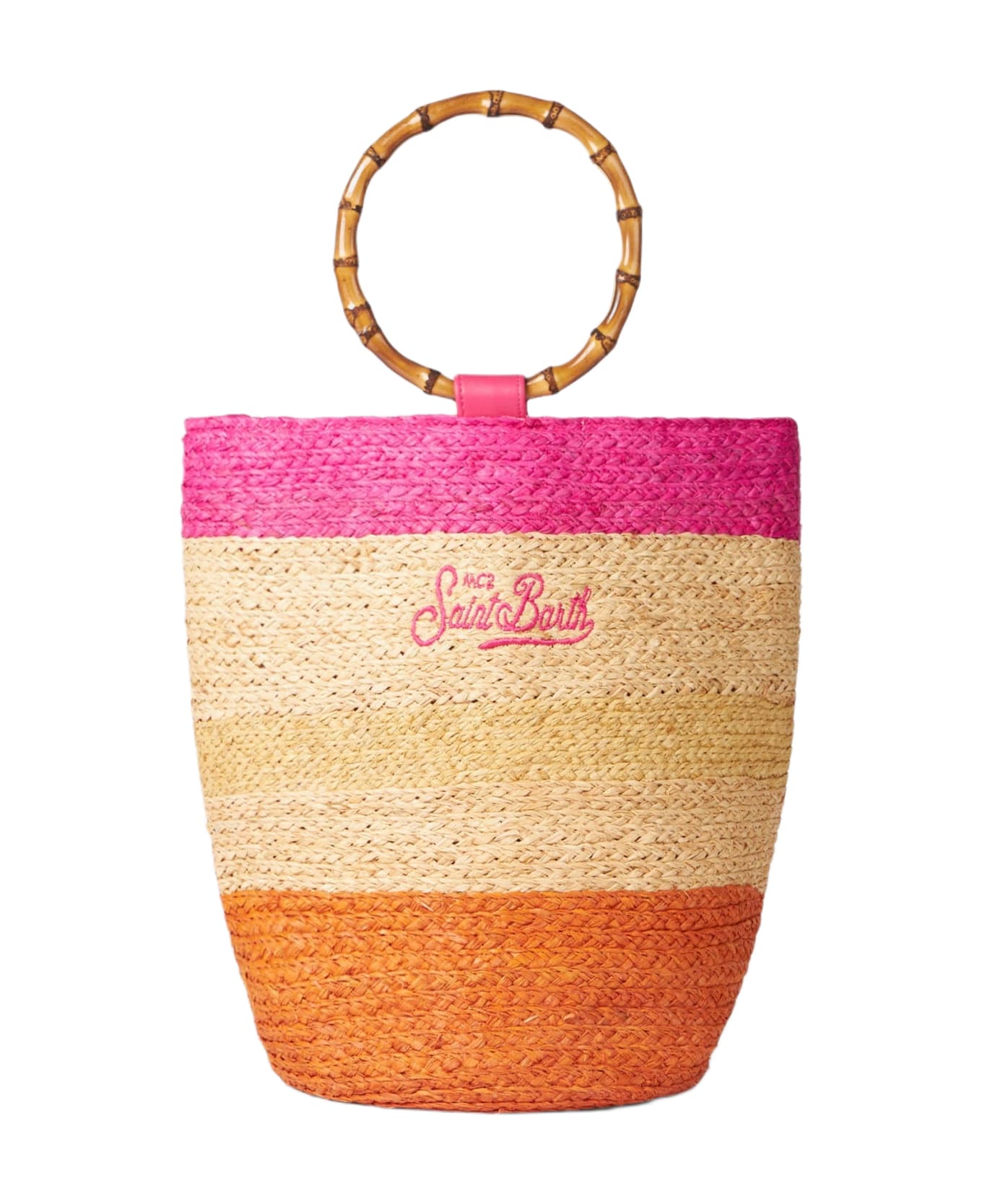 MC2 Saint Barth Raffia Multicolor Bucket Bag With Bamboo Handles - MULTICOLOR
