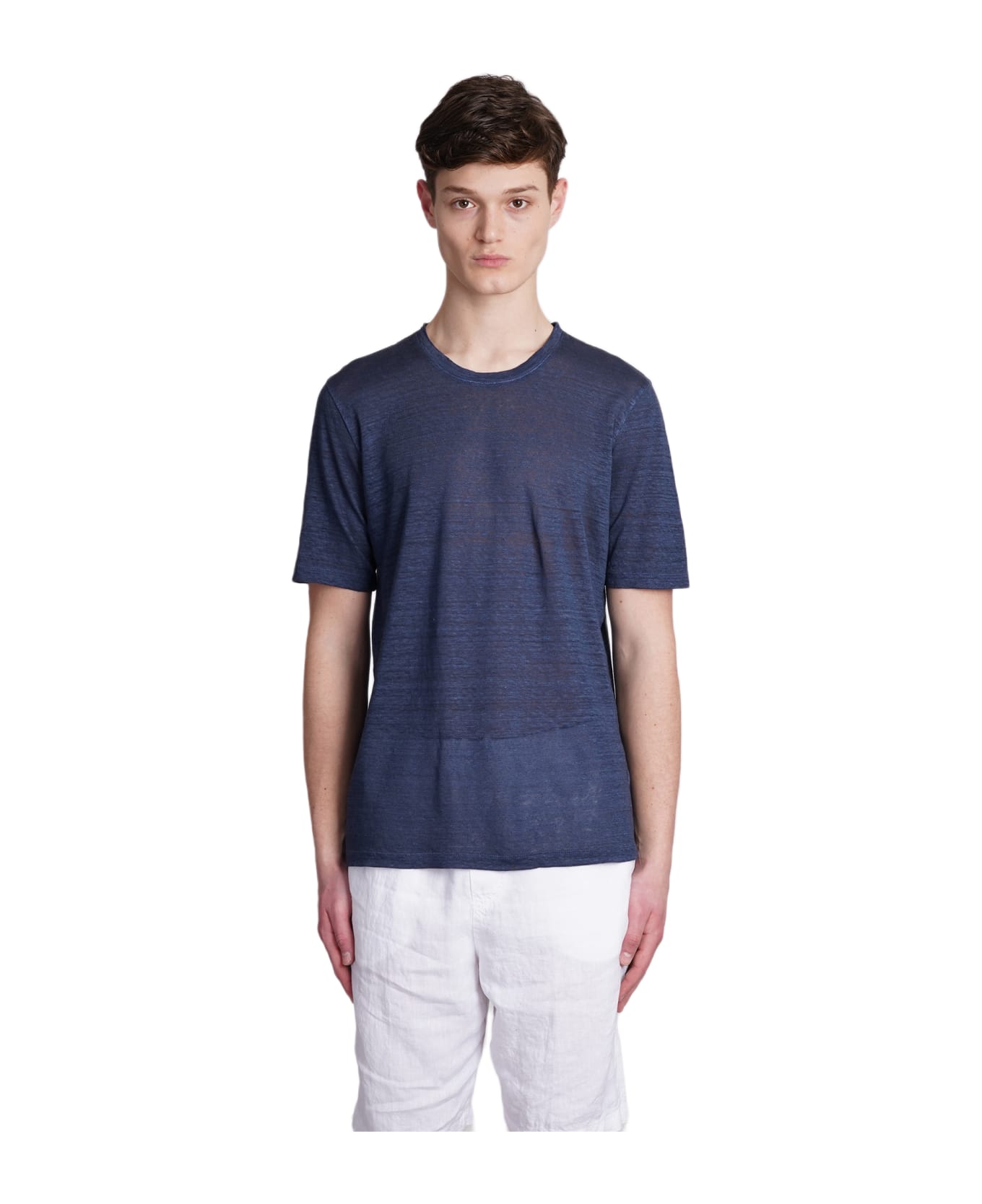 120% Lino T-shirt In Blue Linen - blue シャツ
