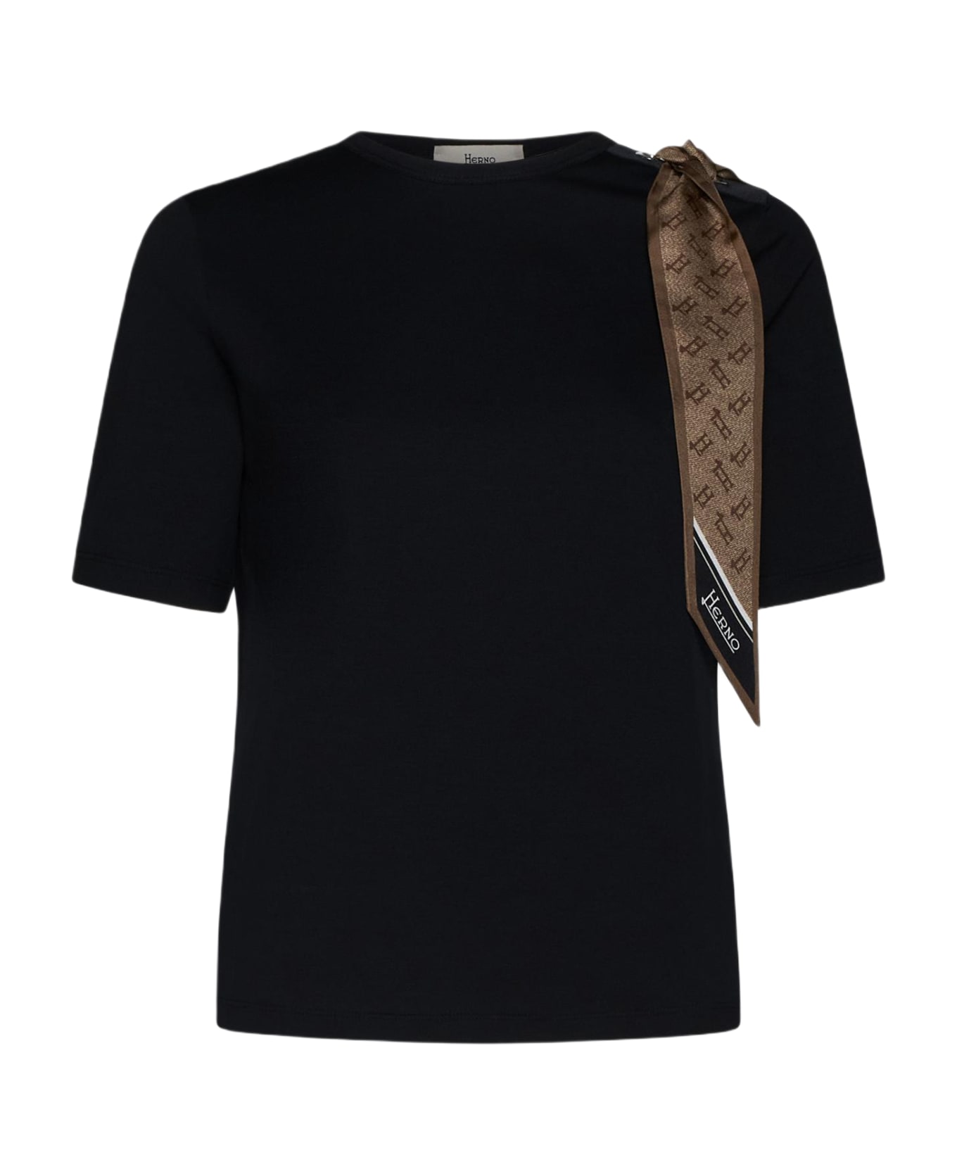 Herno Scarf-detail Cotton T-shirt - Black Tシャツ