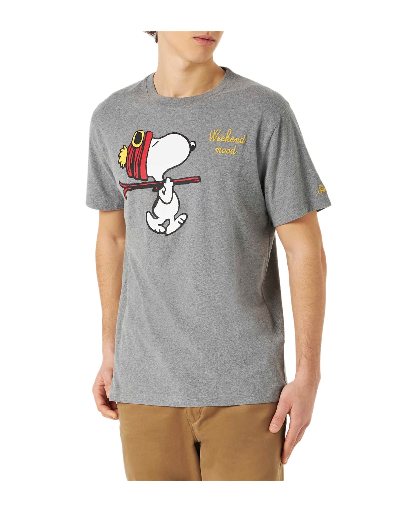 MC2 Saint Barth Man T-shirt With Snoopy Weekend Mood Embroidery | Snoopy - Peanuts Special Edition - GREY
