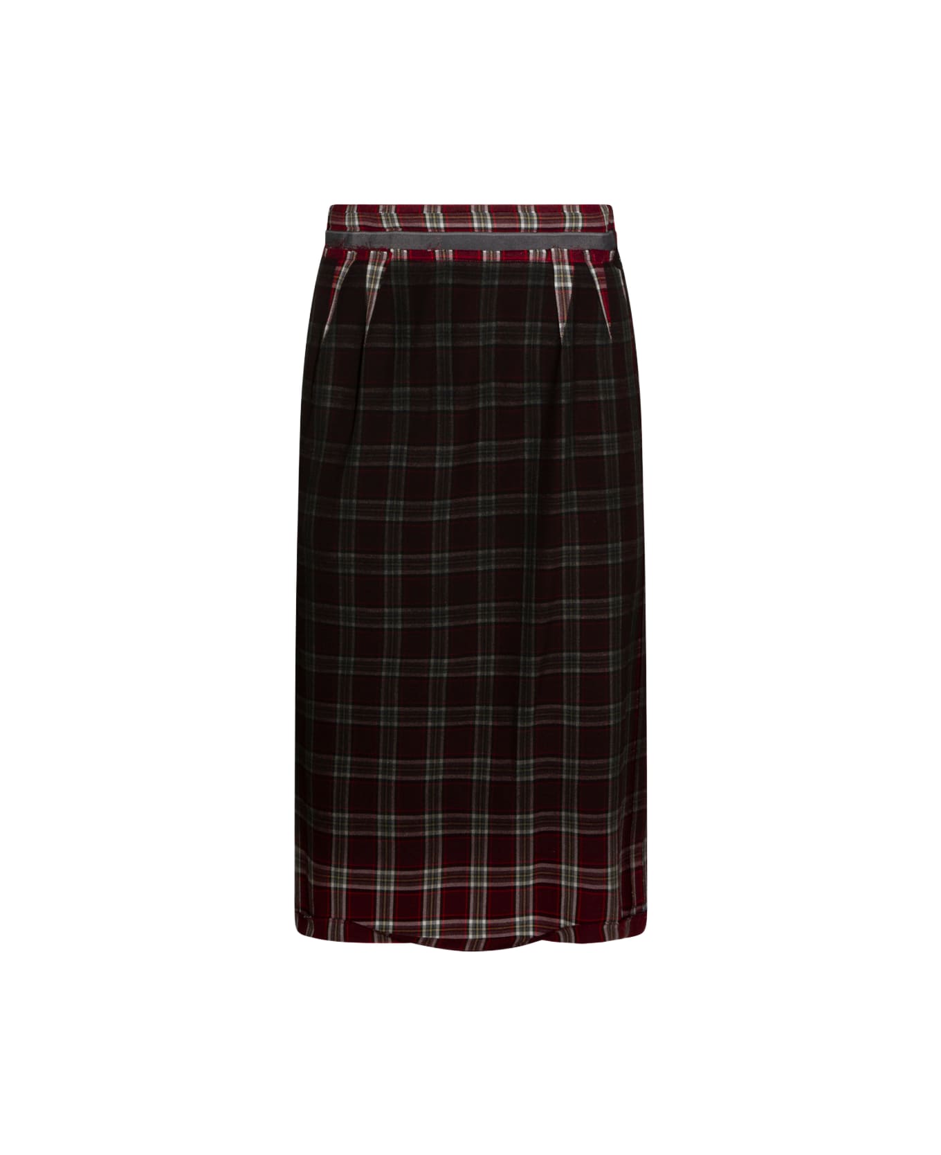 Maison Margiela Dark Red Viscose Midi Skirt - BURGUNDY/WHITE