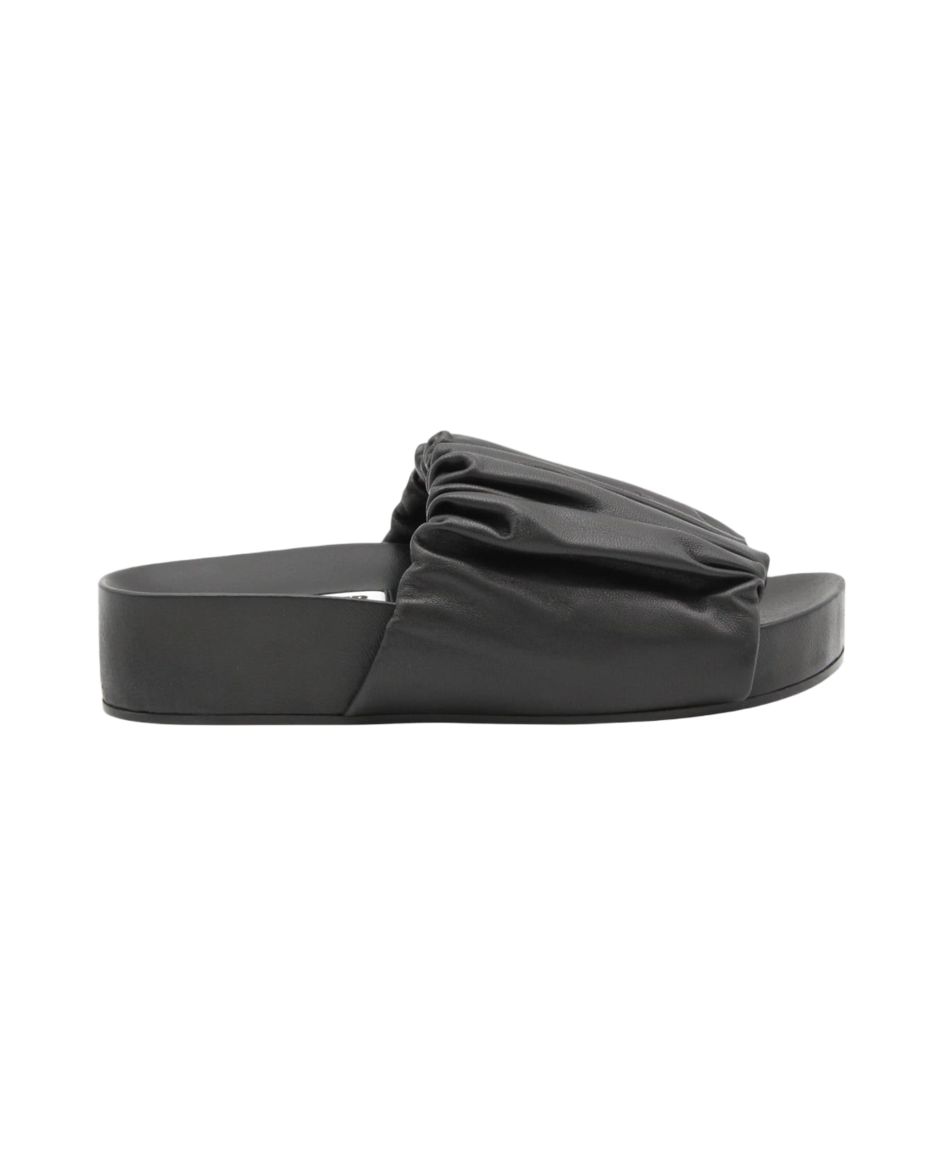 Jil Sander Black Leather Slides - Black