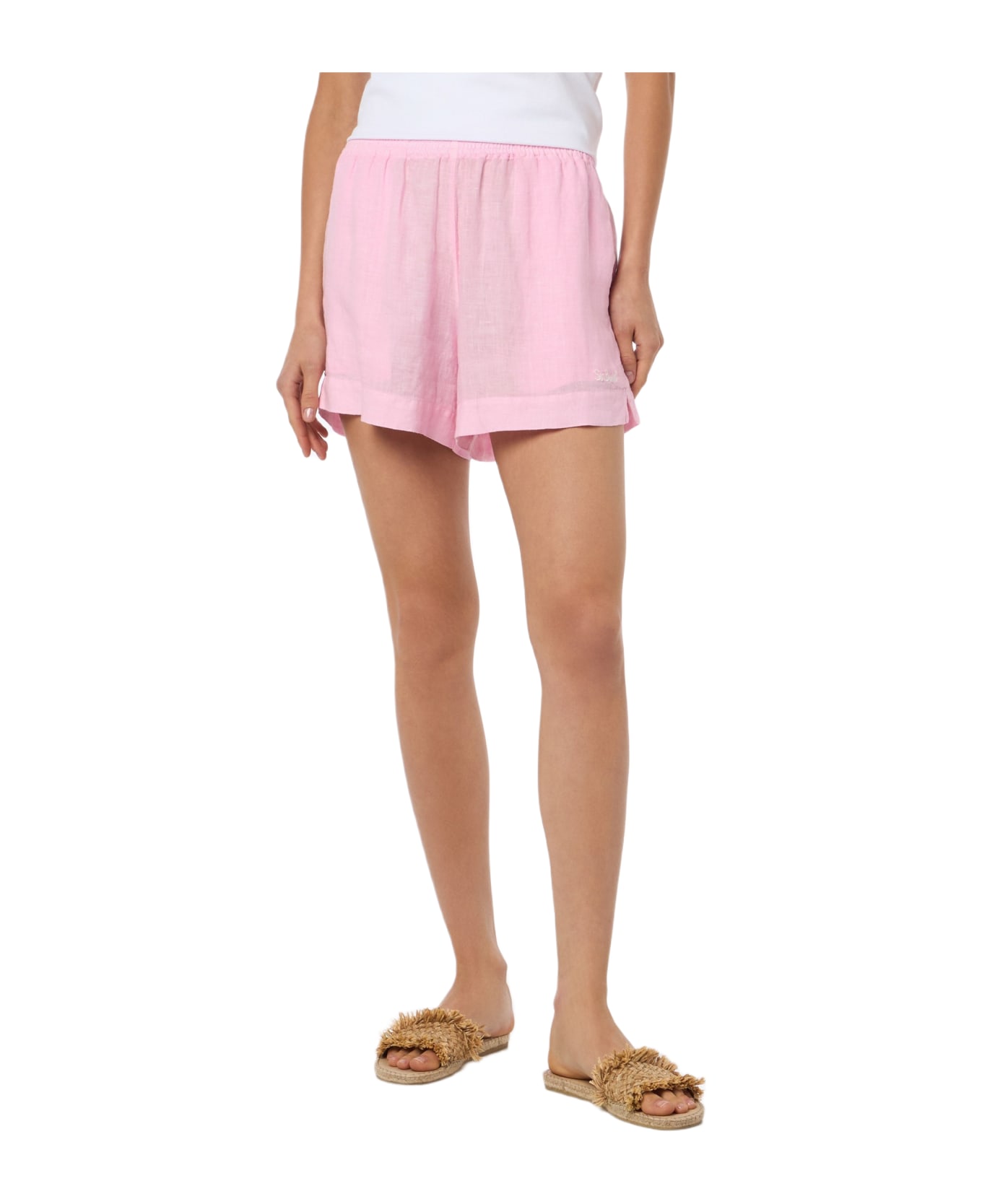 MC2 Saint Barth Woman Pink Linen Pull Up Shorts - PINK