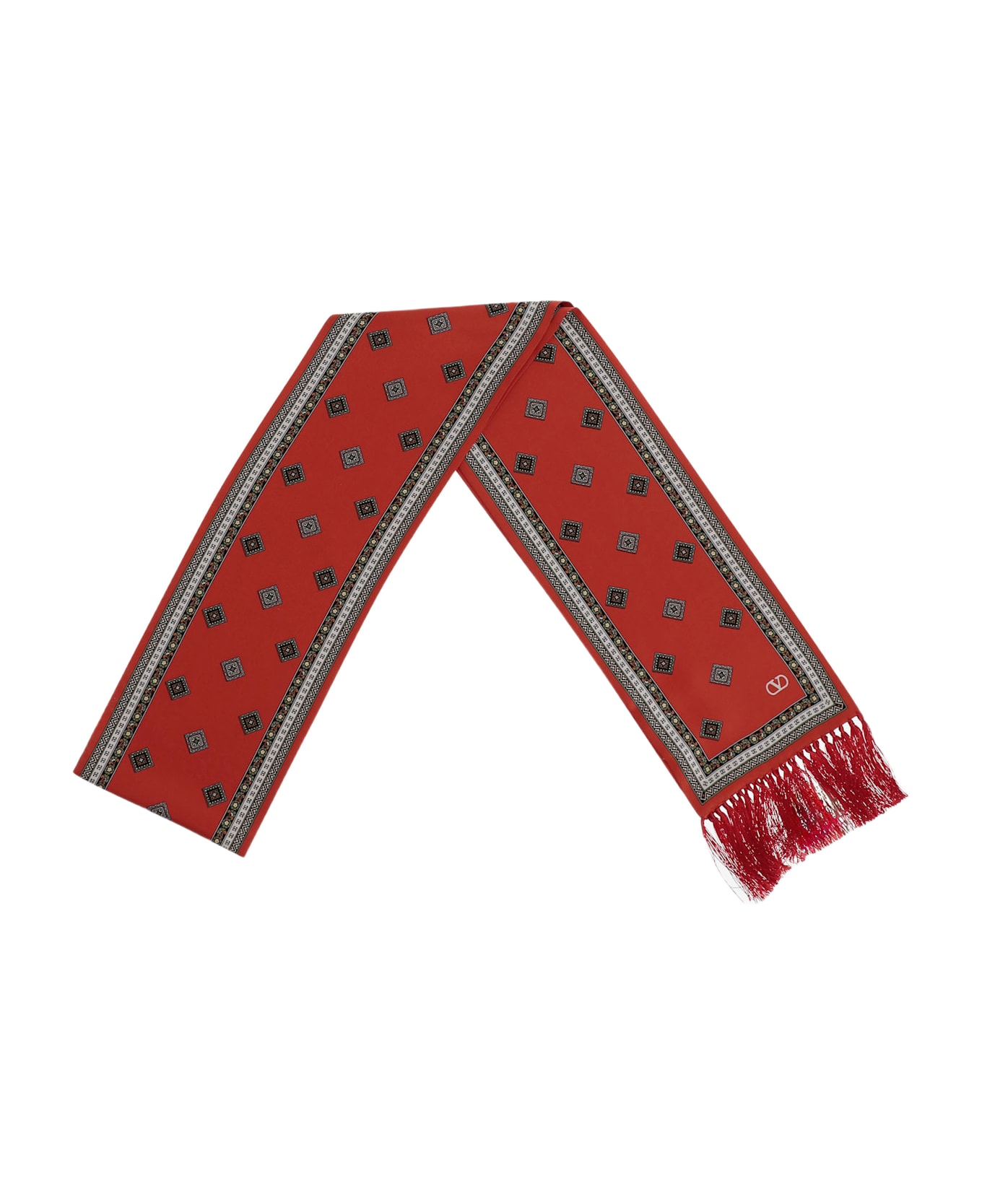 Valentino Garavani Silk Chamber Scarf With Bangs - Red