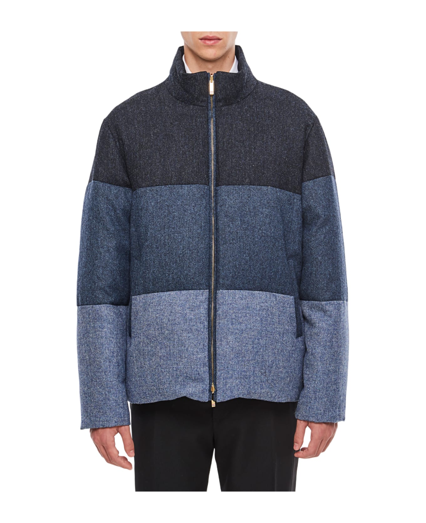 Thom Browne 4 Bar Reversible Neck Zip Up Jacket - Blue コート