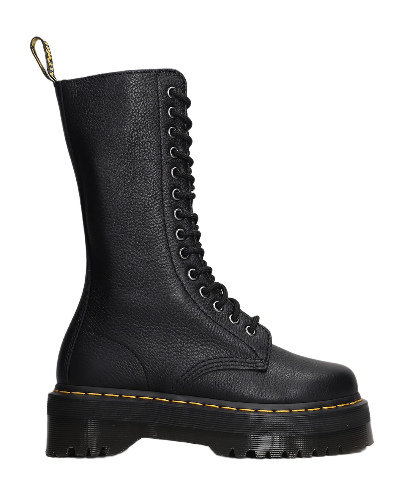 Dr. Martens 1b99 Quad Combat Boots In Black Leather - Black Pisa