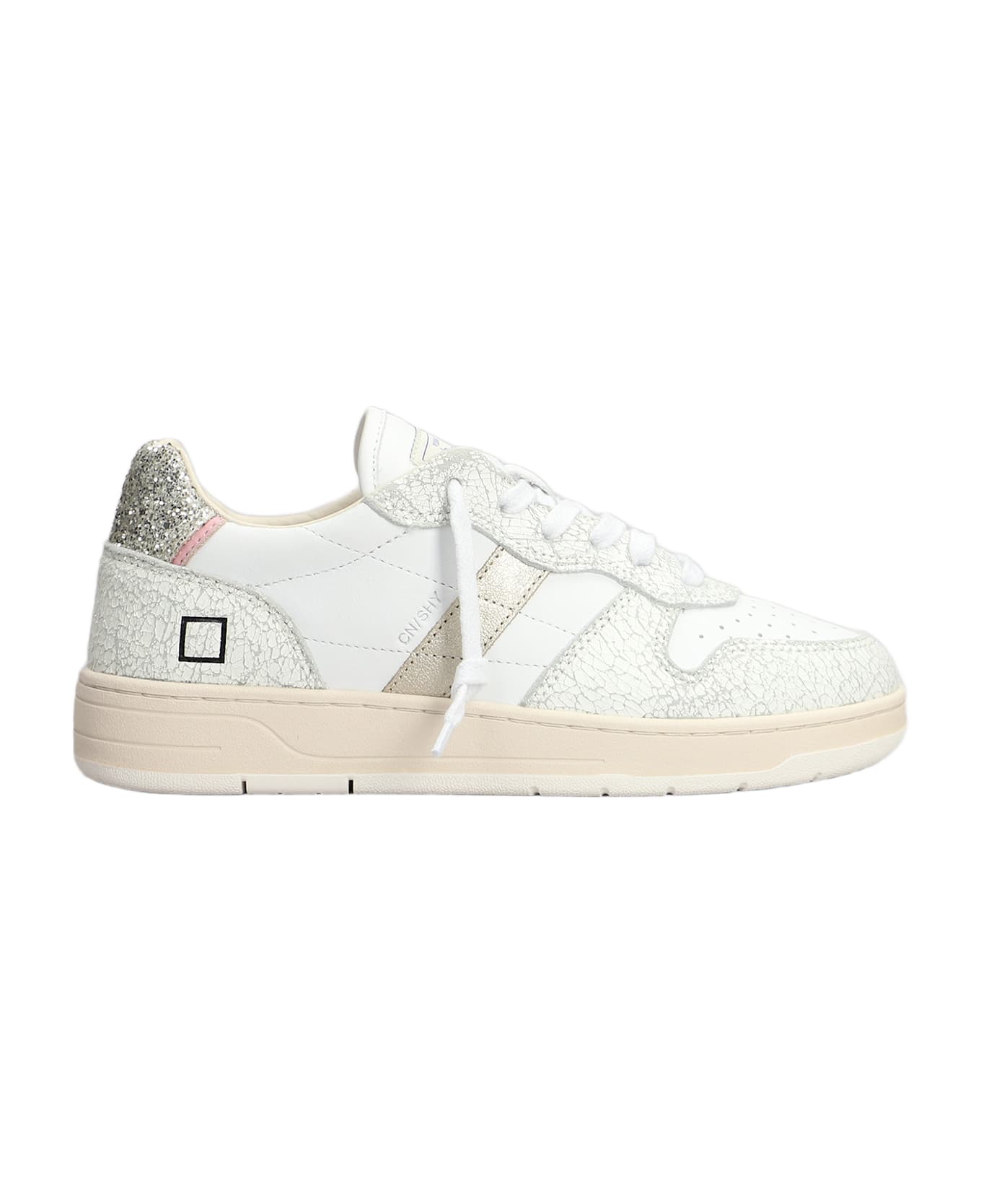 D.A.T.E. Court Shiny Sneakers In White Leather - WHITE, platinum
