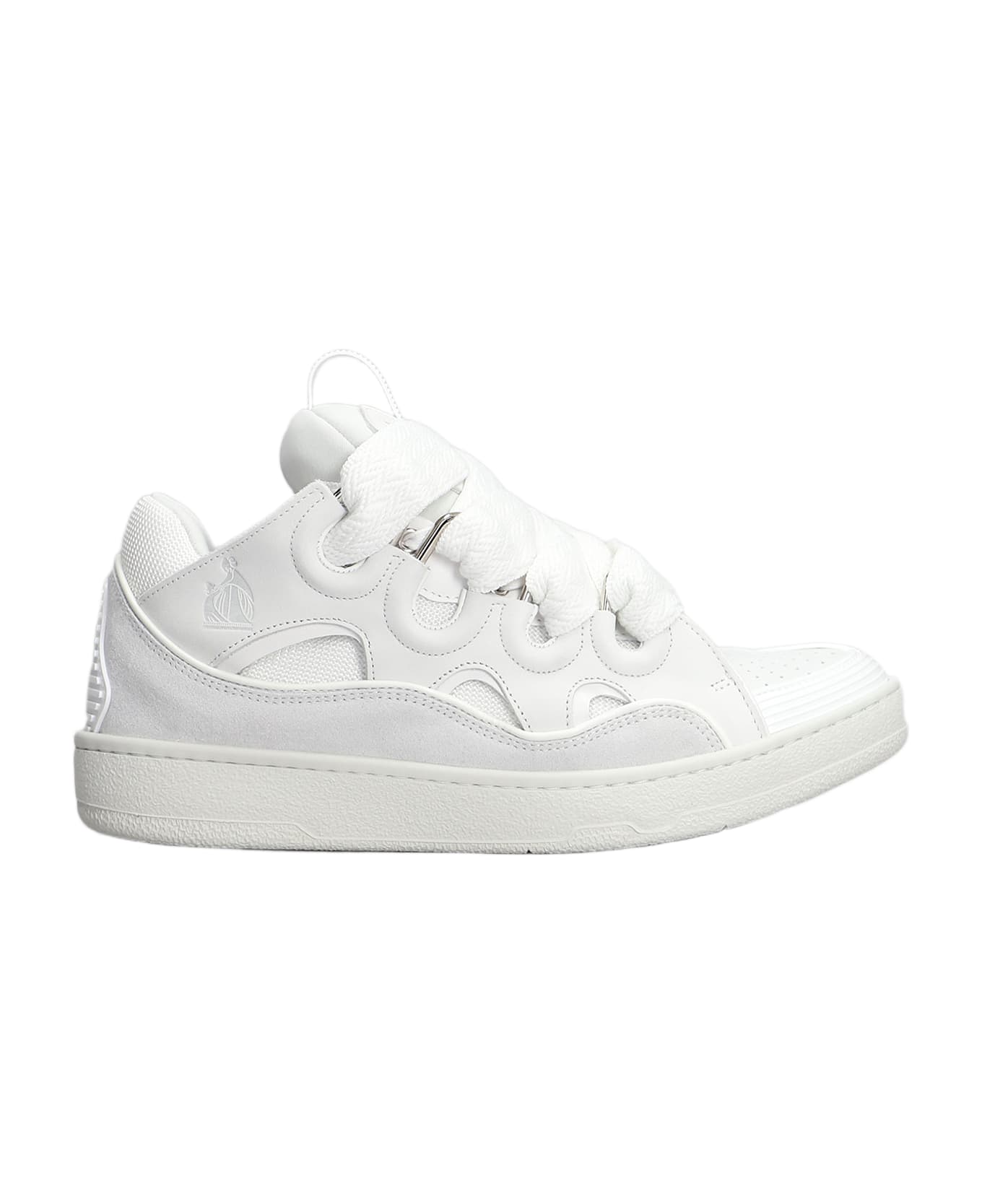 Lanvin Curb Sneakers In White Suede And Leather - white