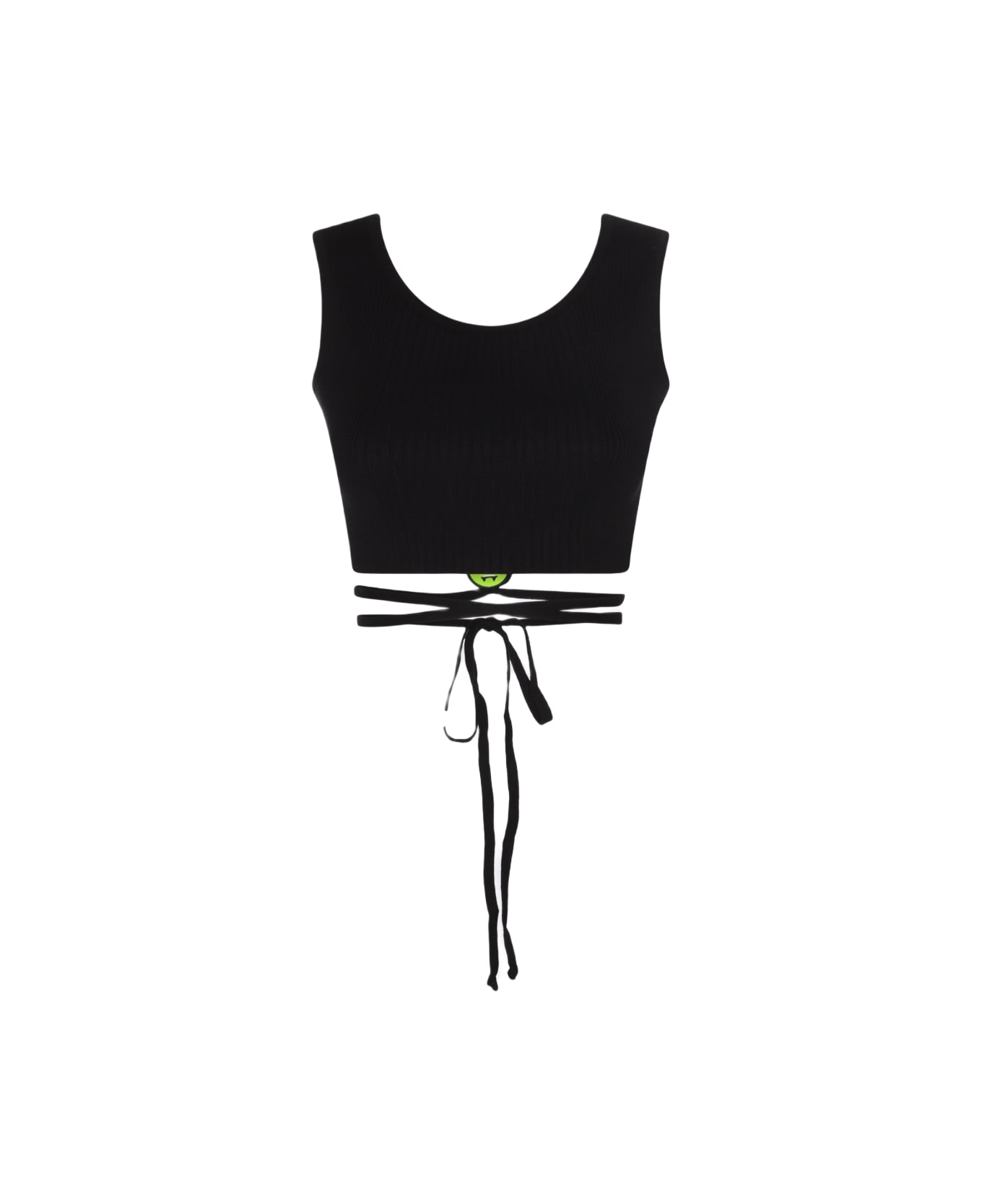 Barrow Black Ribbed Crop Top With Back Fastening - Black タンクトップ