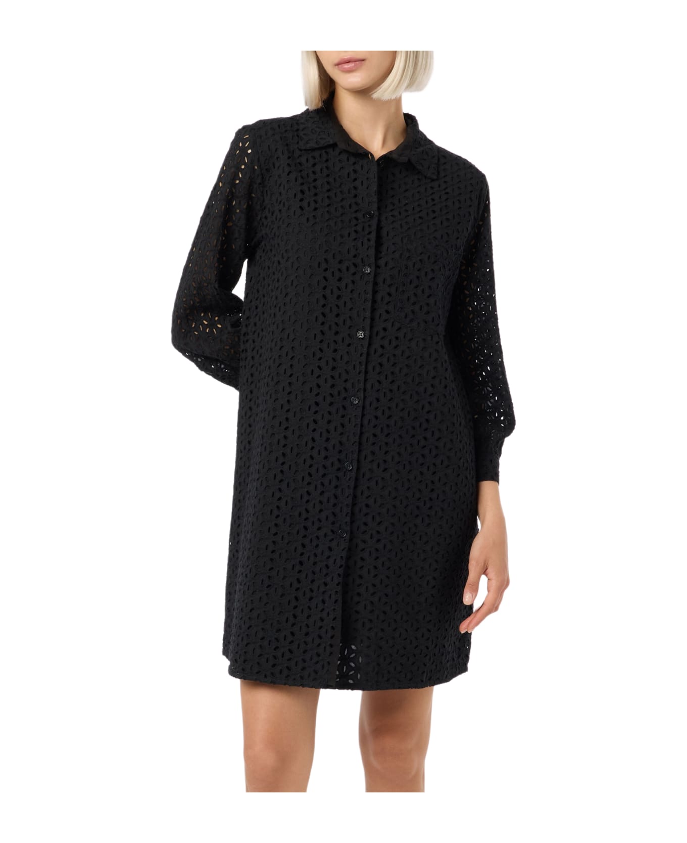 MC2 Saint Barth Woman Black Sangallo Shirt Mini Dress - BLACK
