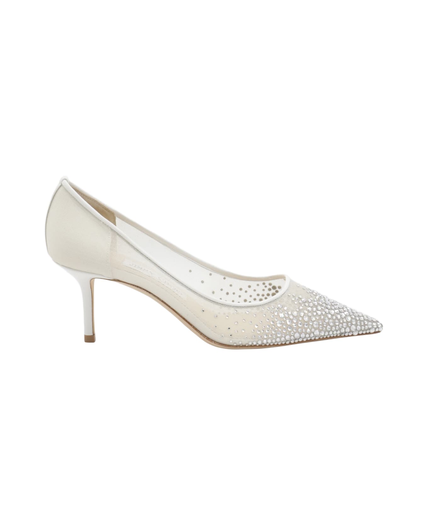 Jimmy Choo White Leather Pumps - WHITE/CRYSTAL
