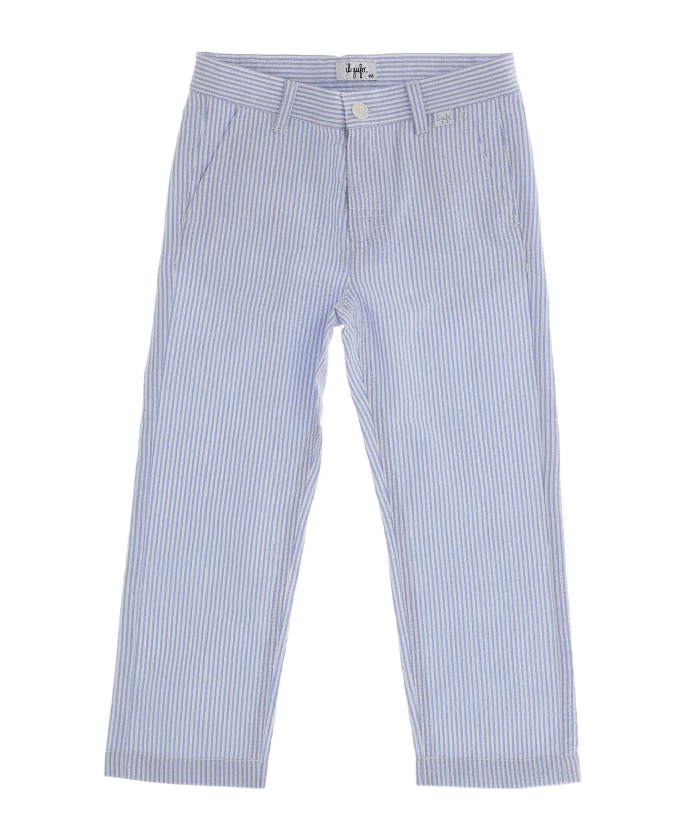 Il Gufo Cotton Pants With Striped Pattern - Clear Blue ボトムス
