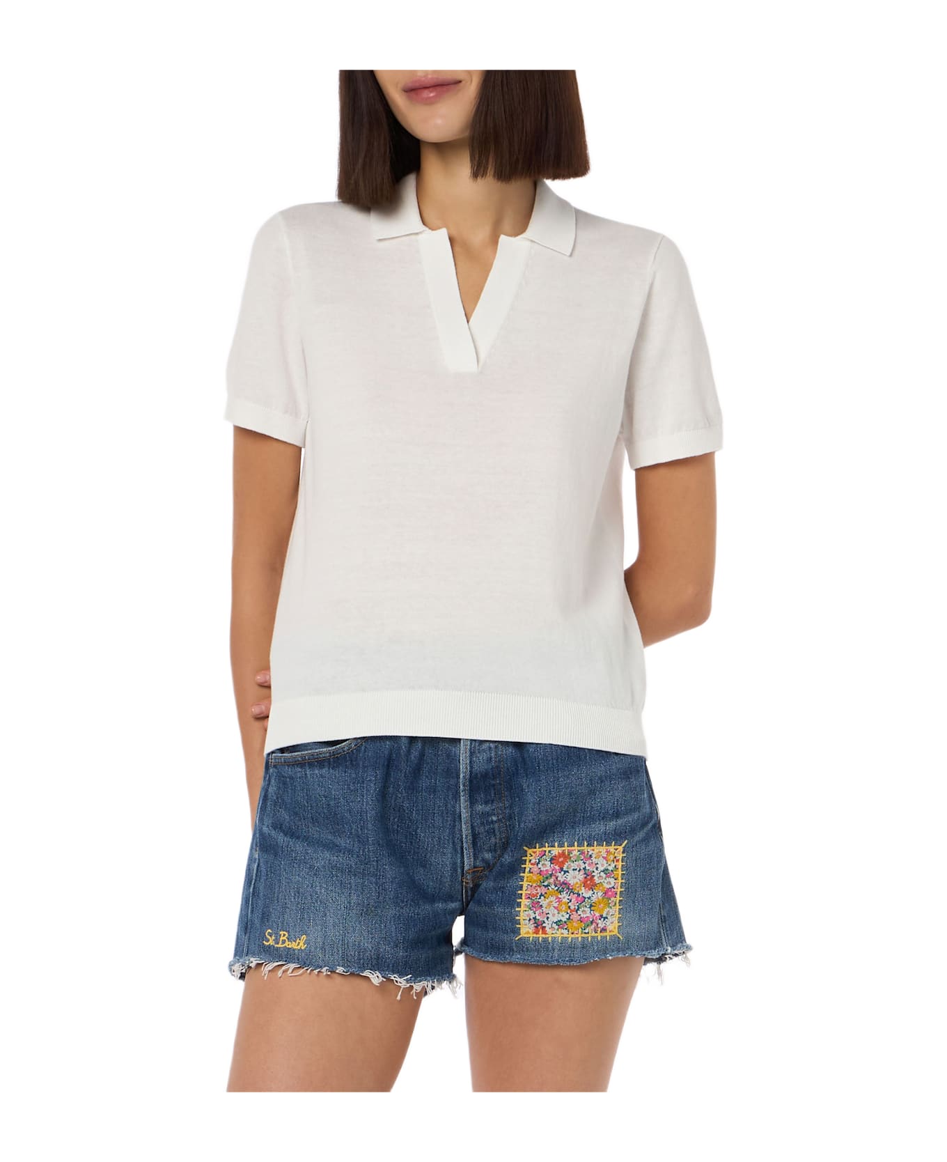 MC2 Saint Barth Cotton Knitted Polo Evonne In Cream Color - WHITE