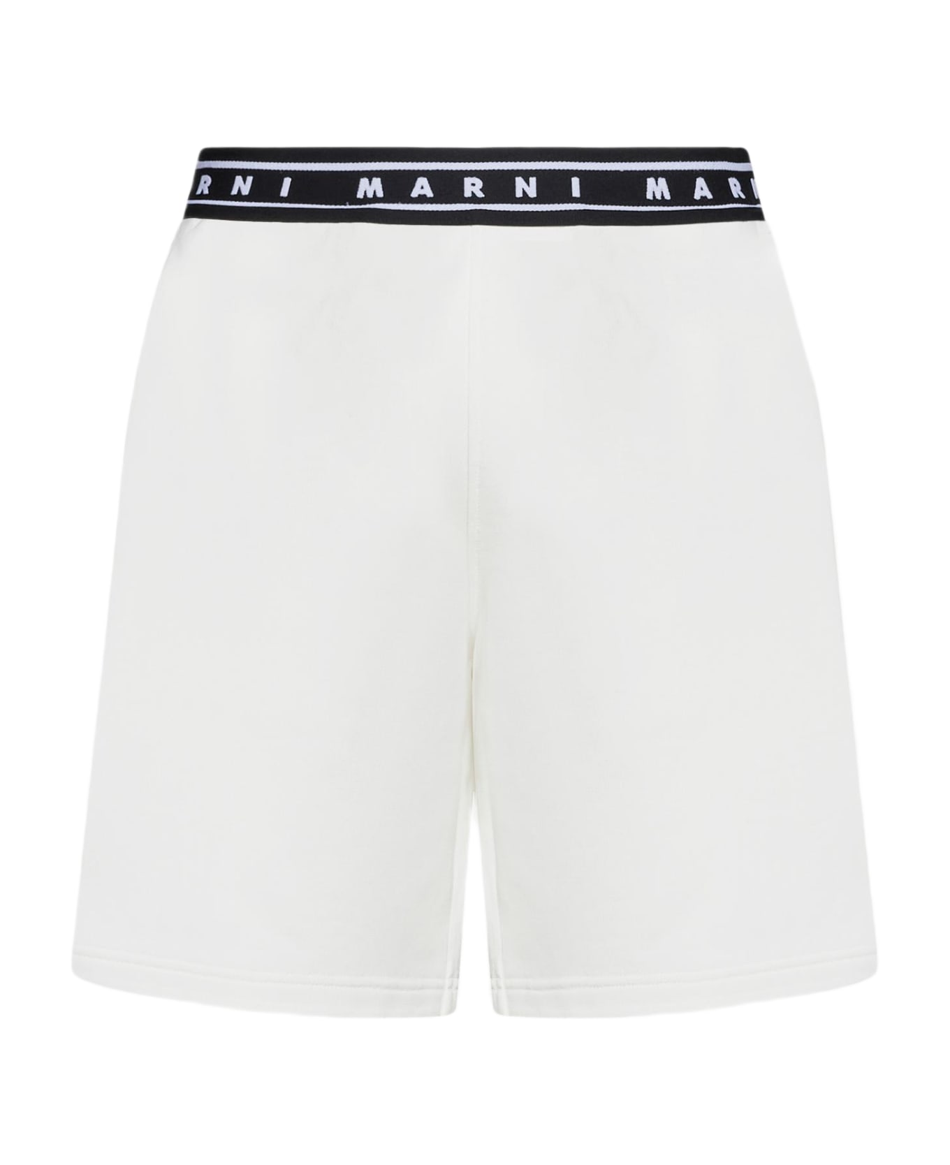Marni Logo-tape Cotton Shorts - Natural white ショートパンツ