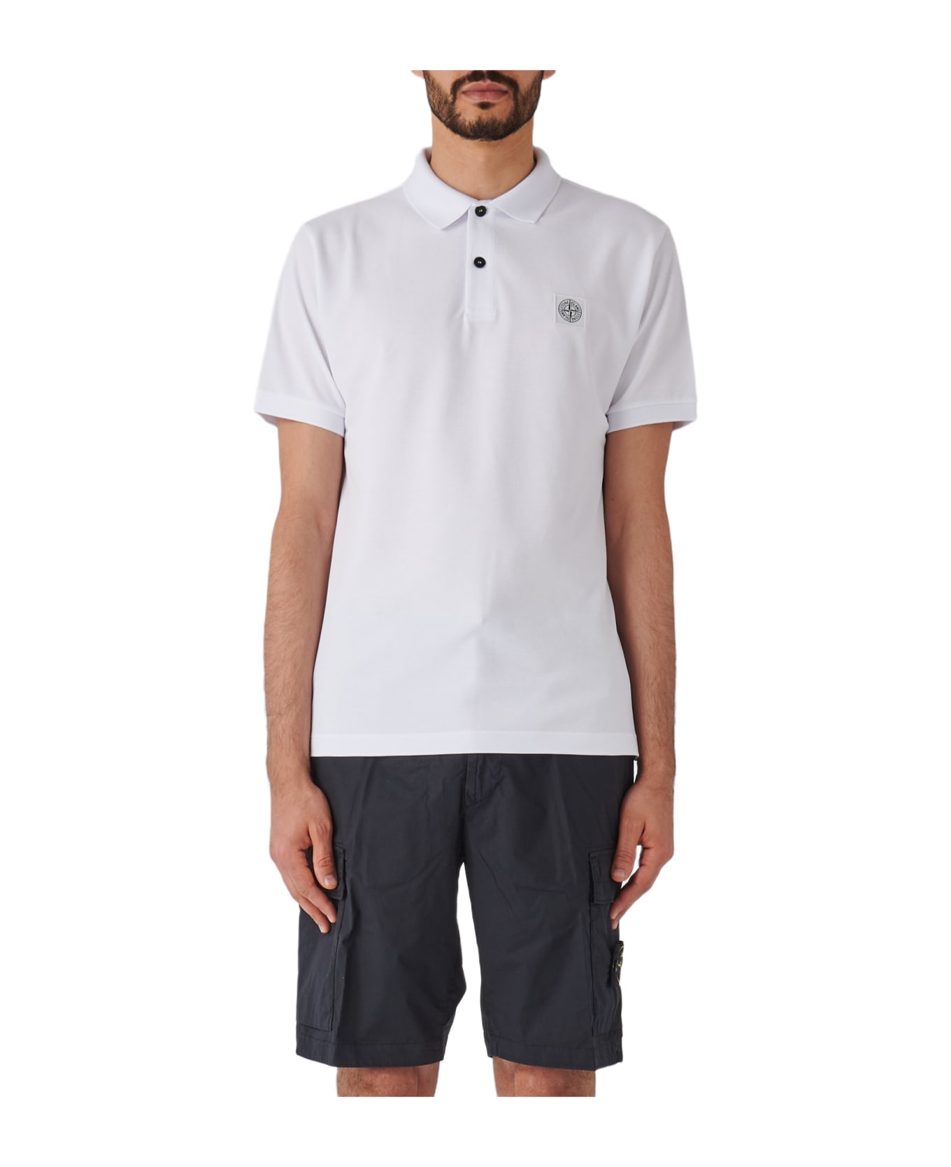 Stone Island Compass-patch Short-sleeved Polo Shirt - BIANCO シャツ