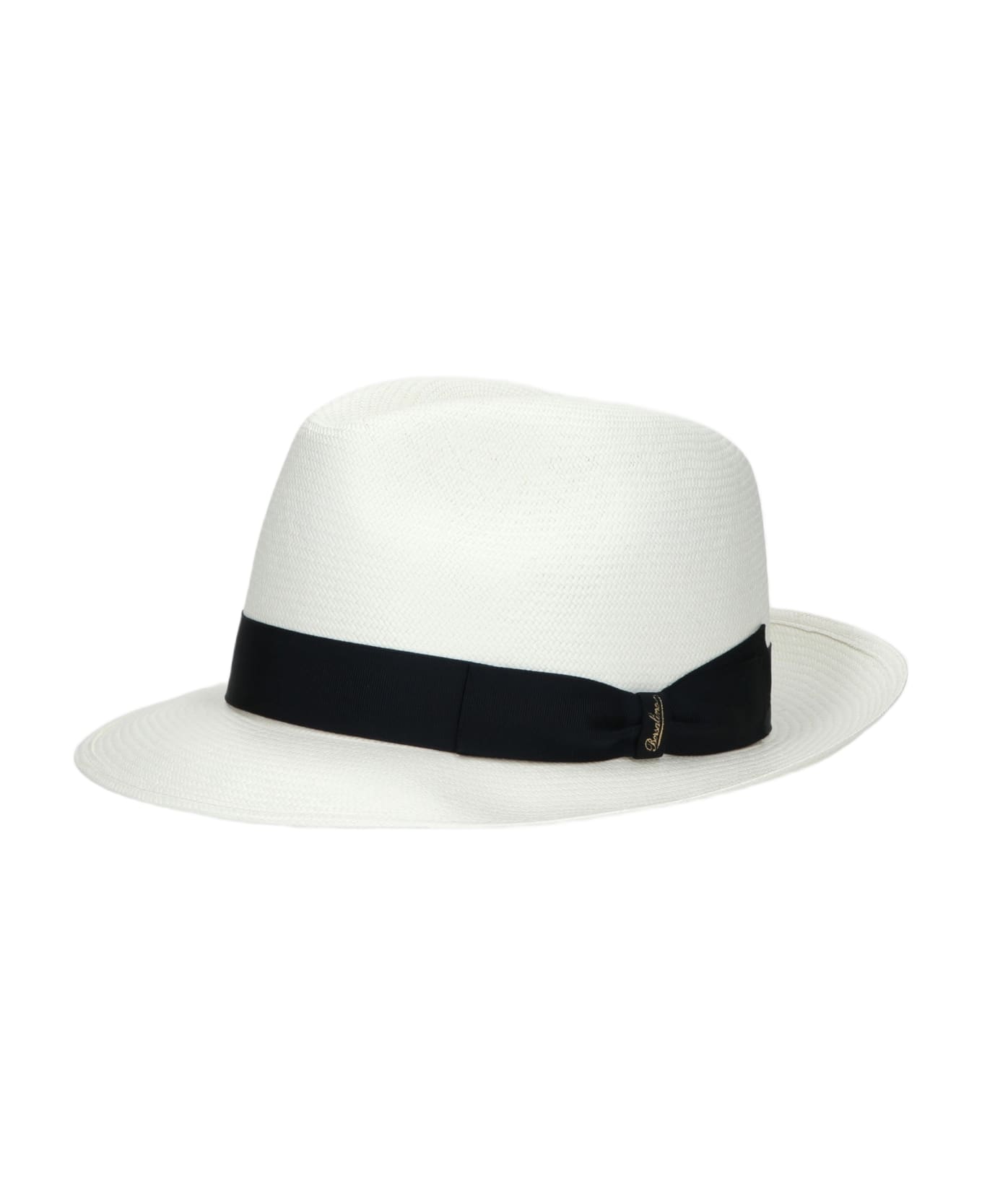 Borsalino Federico Panama Fine Medium Brim - WHITE, DARK BLUE HAT BAND 帽子