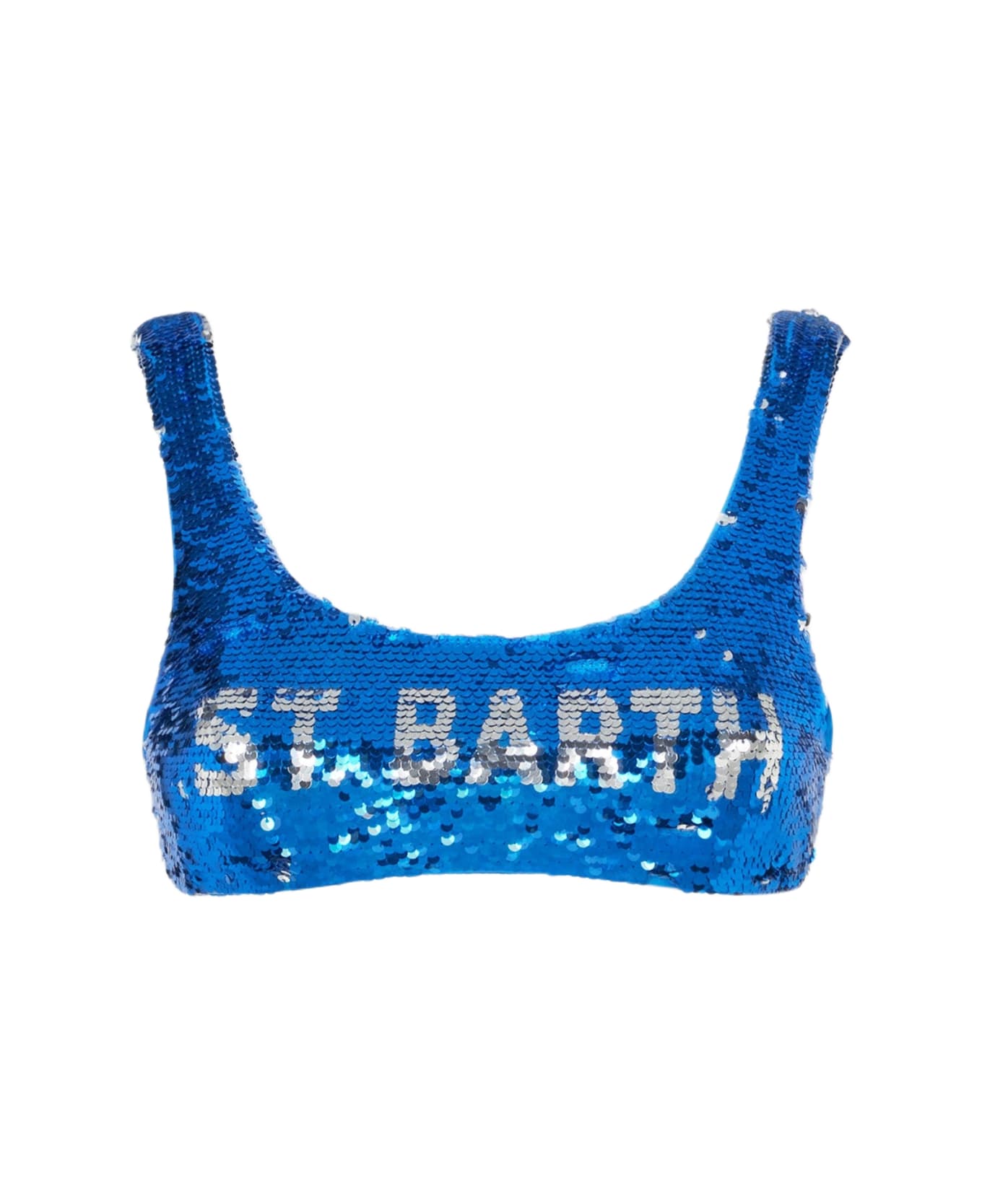 MC2 Saint Barth Blue Sequined Bralette With Silver Logo - BLUE