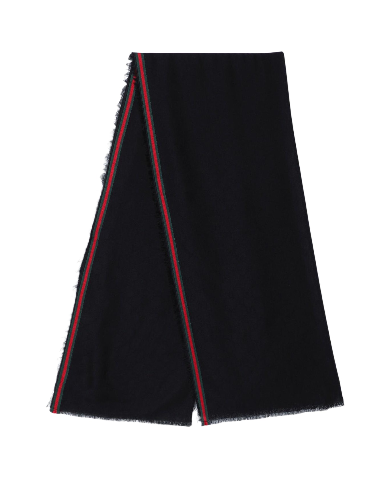 Gucci Black Silk And Cotton Stole With Gg Pattern - Black E Dark Green